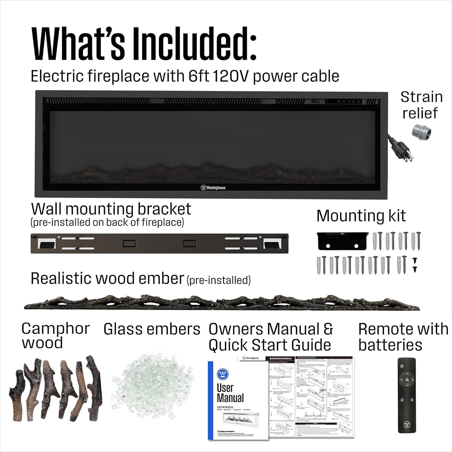 image:imageWestinghouse 74 Inch Electric Fireplace Heater Compatible with Alexa amp Google Home Wall Mount or inWall Recessed Fireplace Insert 24 Hour Timer Color Changing Flames 750W1500W Indoor Heater60 Inch Premium