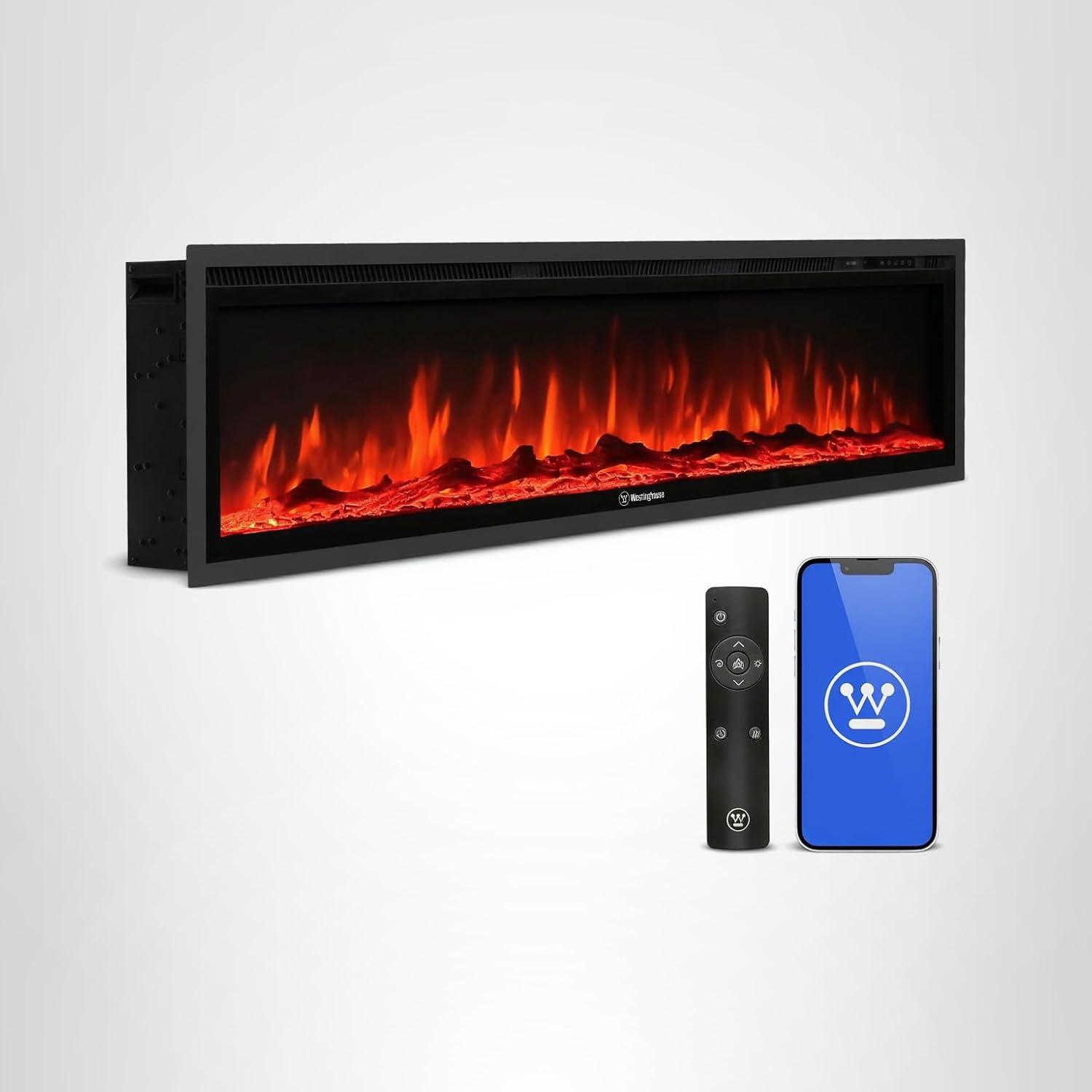 image:imageWestinghouse 74 Inch Electric Fireplace Heater Compatible with Alexa amp Google Home Wall Mount or inWall Recessed Fireplace Insert 24 Hour Timer Color Changing Flames 750W1500W Indoor Heater60 Inch Premium