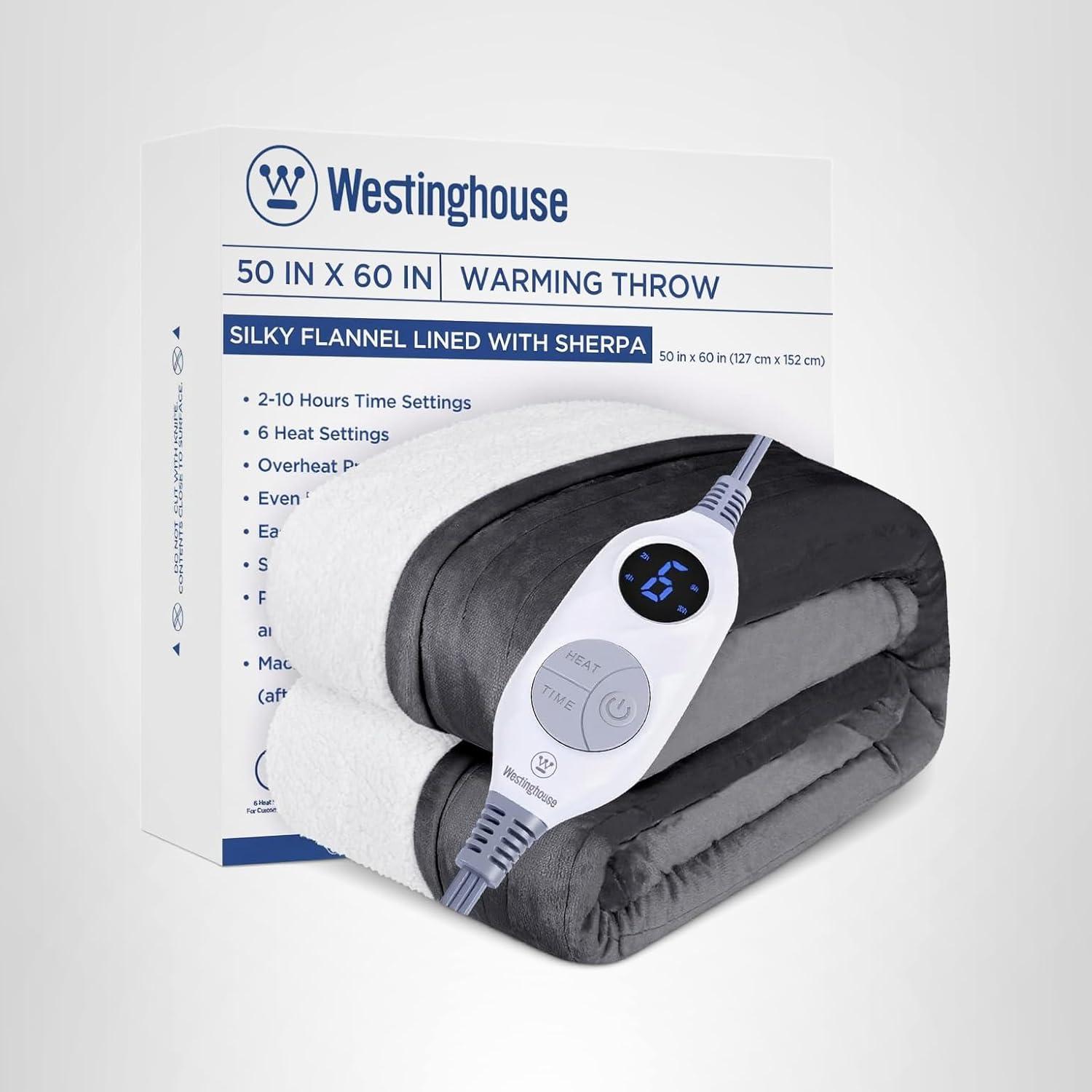 image:imageWestinghouse Electric Blanket Heated Throw Super Cozy Luxury Faux Fur amp Sherpa with 6 Heating Levels amp 210 Hours Auto Off Fast Heating amp Overheat Protection 50x60 Inch BurgundyCharcoal