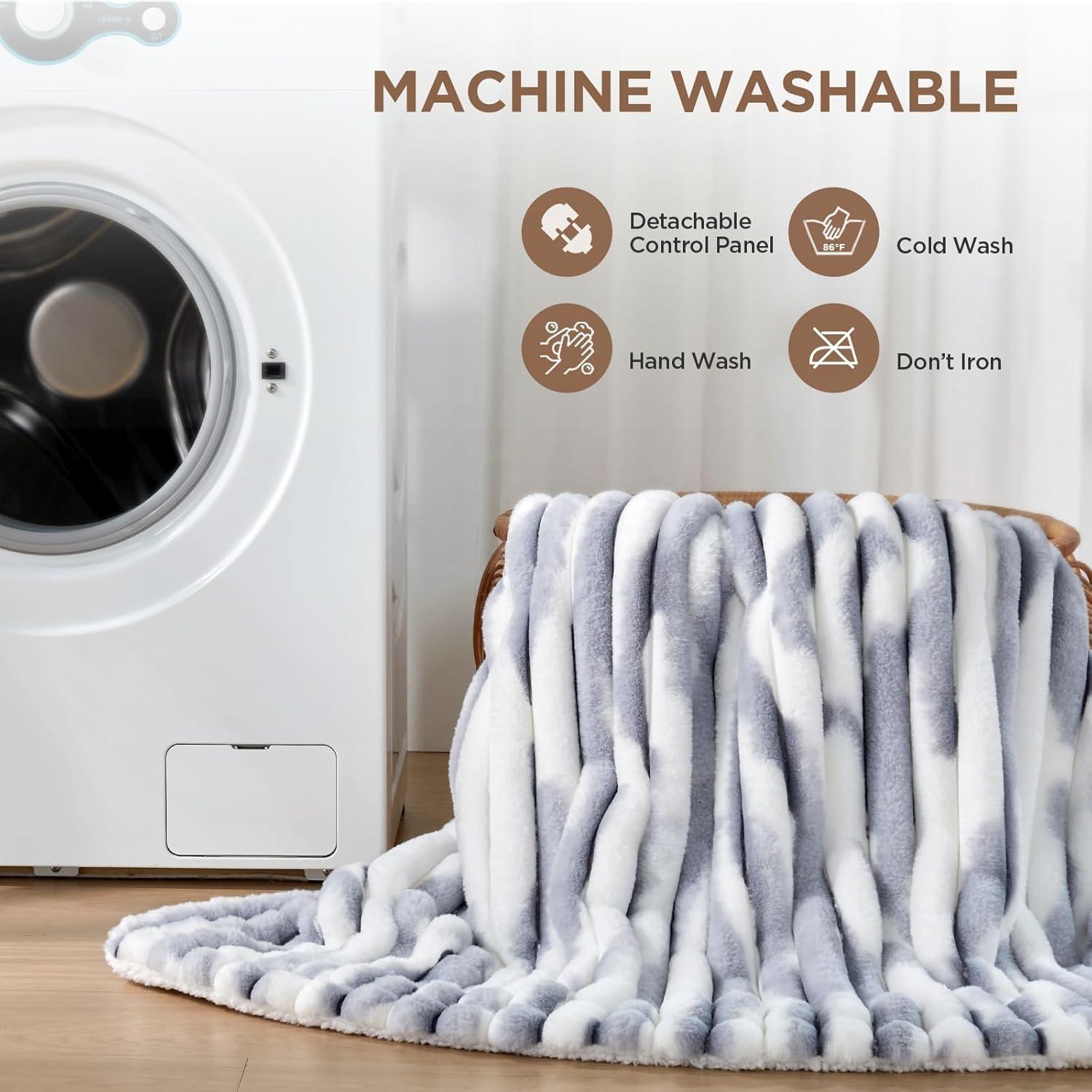 image:imageWestinghouse Electric Blanket Heated Throw Super Cozy Luxury Faux Fur amp Sherpa with 6 Heating Levels amp 210 Hours Auto Off Fast Heating amp Overheat Protection 50x60 Inch BurgundyBluegrey Stripe