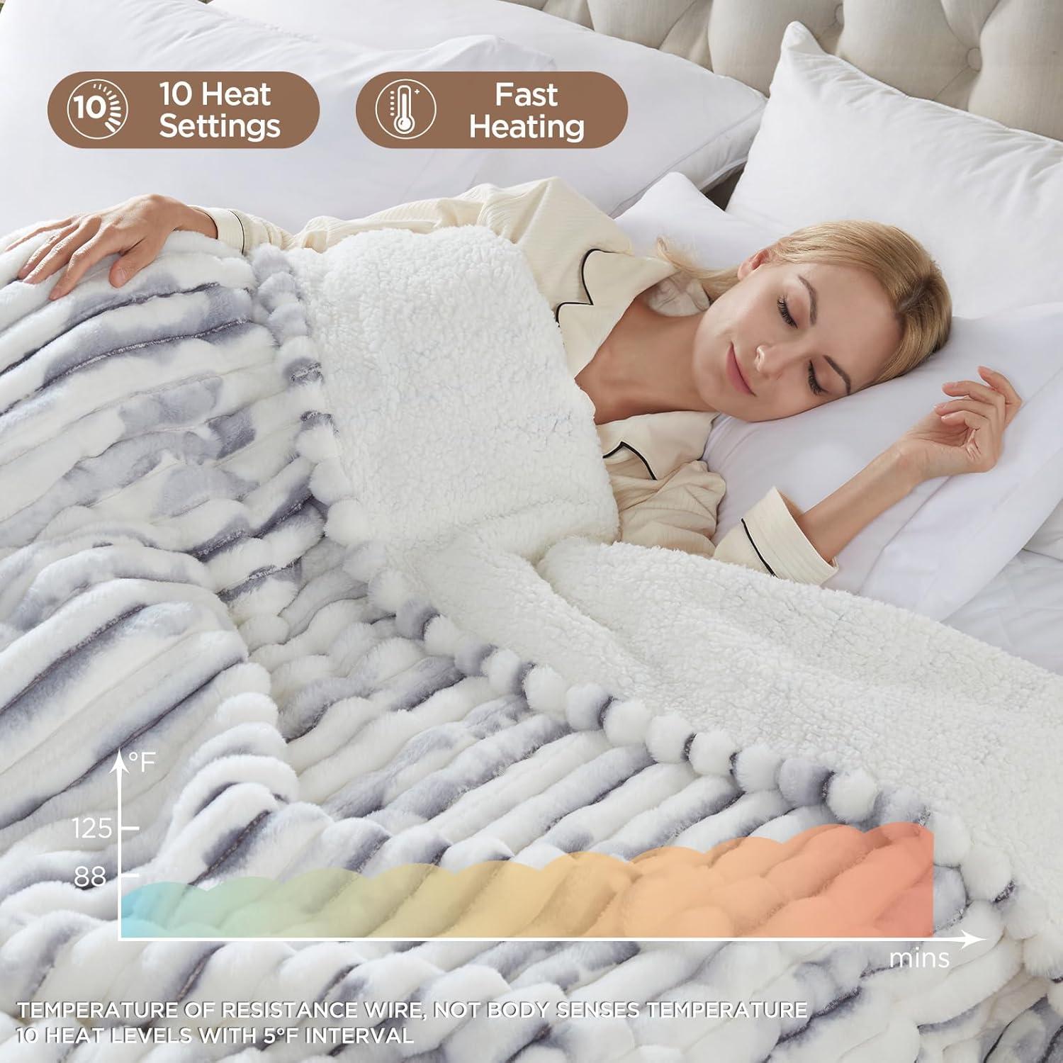 image:imageWestinghouse Electric Blanket Heated Throw Super Cozy Luxury Faux Fur amp Sherpa with 6 Heating Levels amp 210 Hours Auto Off Fast Heating amp Overheat Protection 50x60 Inch BurgundyBluegrey Stripe
