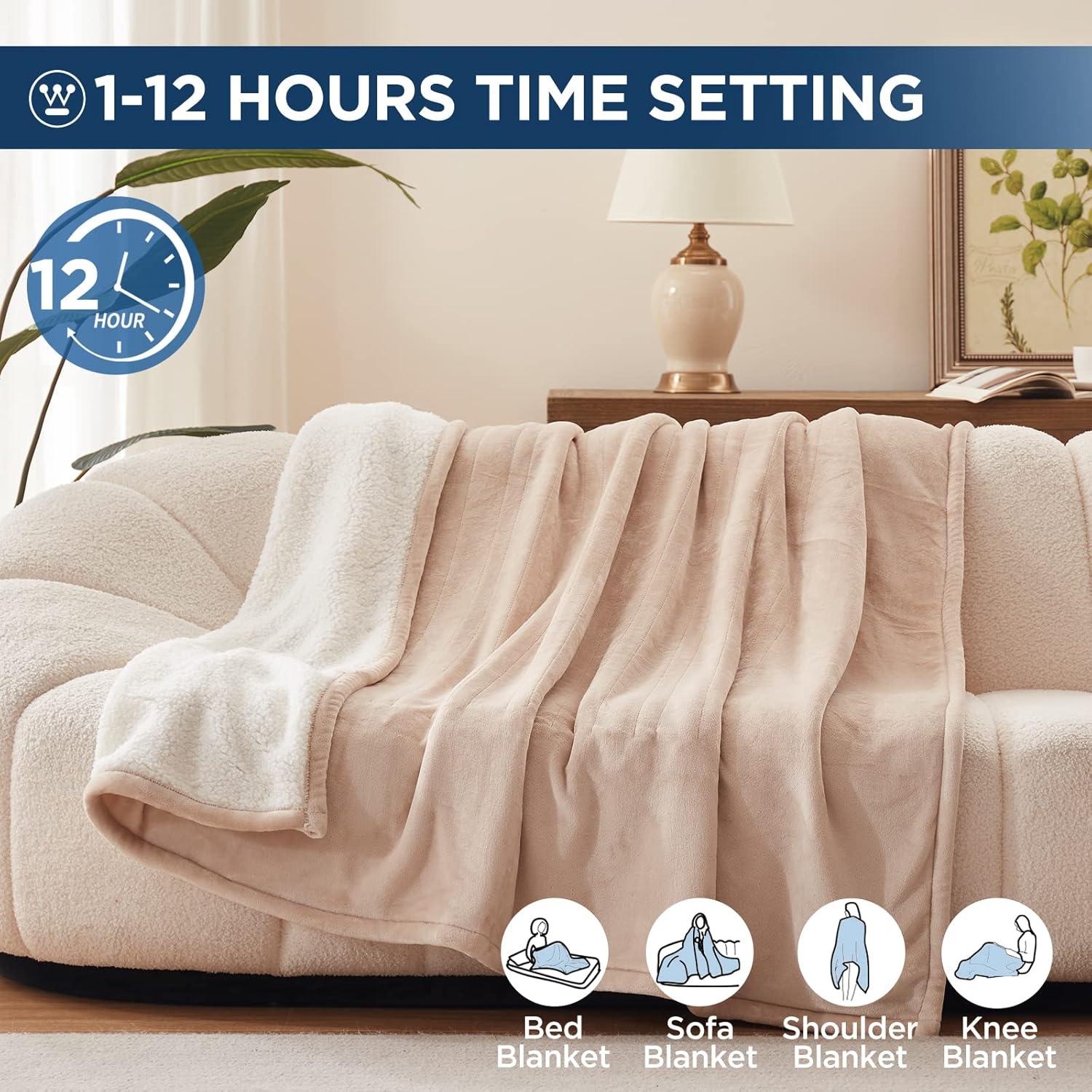 image:imageWestinghouse Electric Blanket Heated Throw Super Cozy Luxury Faux Fur amp Sherpa with 6 Heating Levels amp 210 Hours Auto Off Fast Heating amp Overheat Protection 50x60 Inch BurgundyBeige