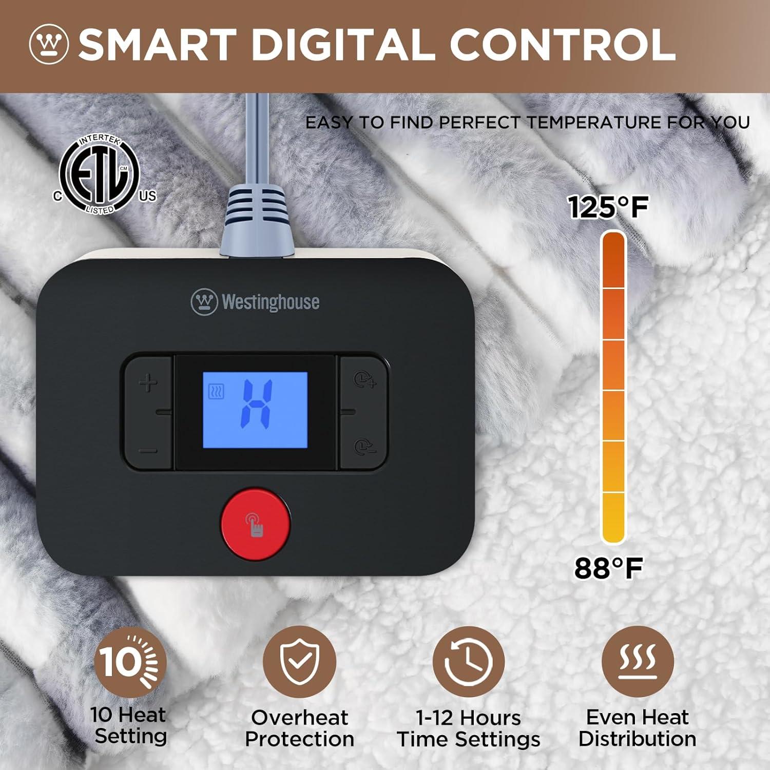 image:imageWestinghouse Electric Blanket Heated Throw Super Cozy Luxury Faux Fur amp Sherpa with 6 Heating Levels amp 210 Hours Auto Off Fast Heating amp Overheat Protection 50x60 Inch BurgundyBluegrey Stripe