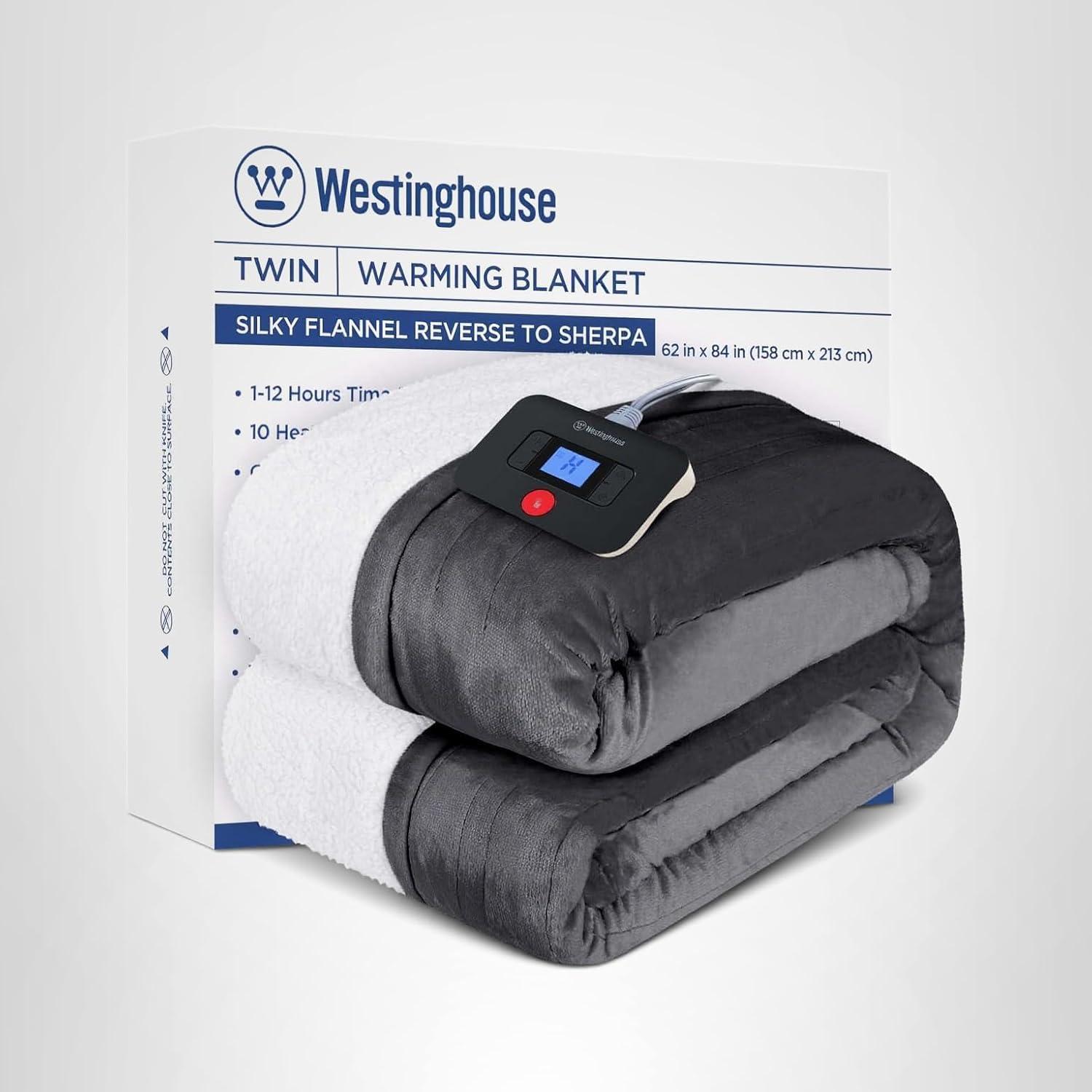 image:imageWestinghouse Electric Blanket Heated Throw Super Cozy Luxury Faux Fur amp Sherpa with 6 Heating Levels amp 210 Hours Auto Off Fast Heating amp Overheat Protection 50x60 Inch BurgundyCharcoal