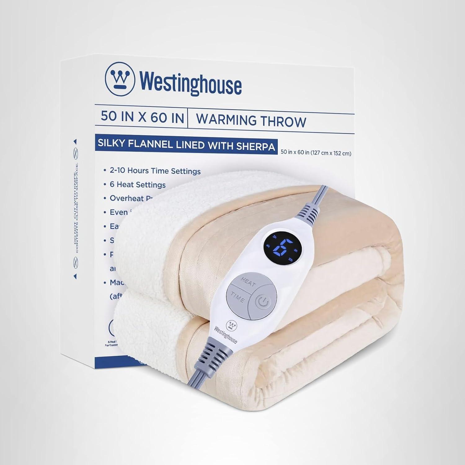 image:imageWestinghouse Electric Blanket Heated Throw Super Cozy Luxury Faux Fur amp Sherpa with 6 Heating Levels amp 210 Hours Auto Off Fast Heating amp Overheat Protection 50x60 Inch BurgundyBeige