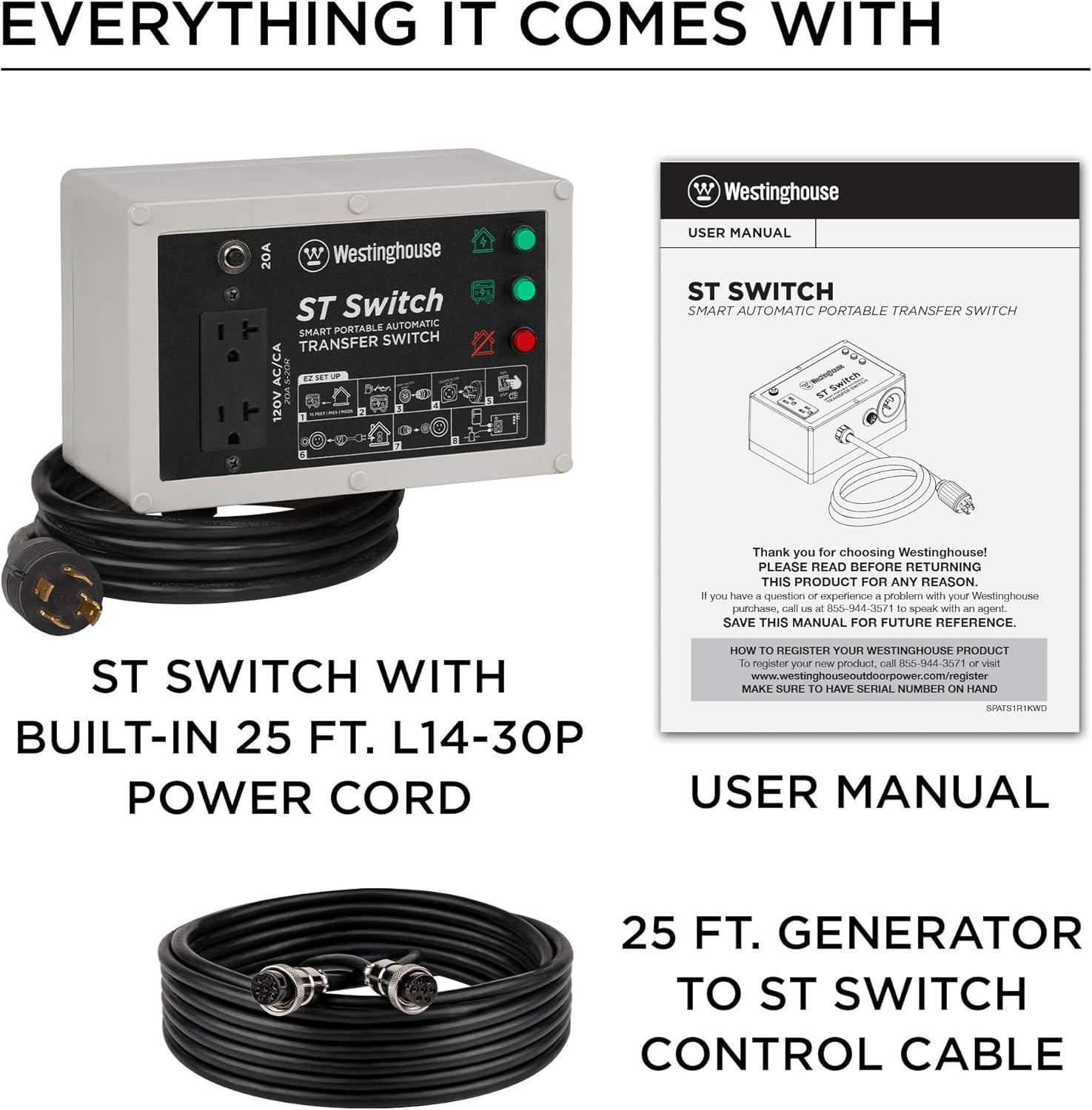 image:imageWestinghouse Outdoor Power Equipment ST Switch with Smart Portable Automatic Transfer Technology Home Standby Alternative For Sump Pumps Refrigerators and More Black and White