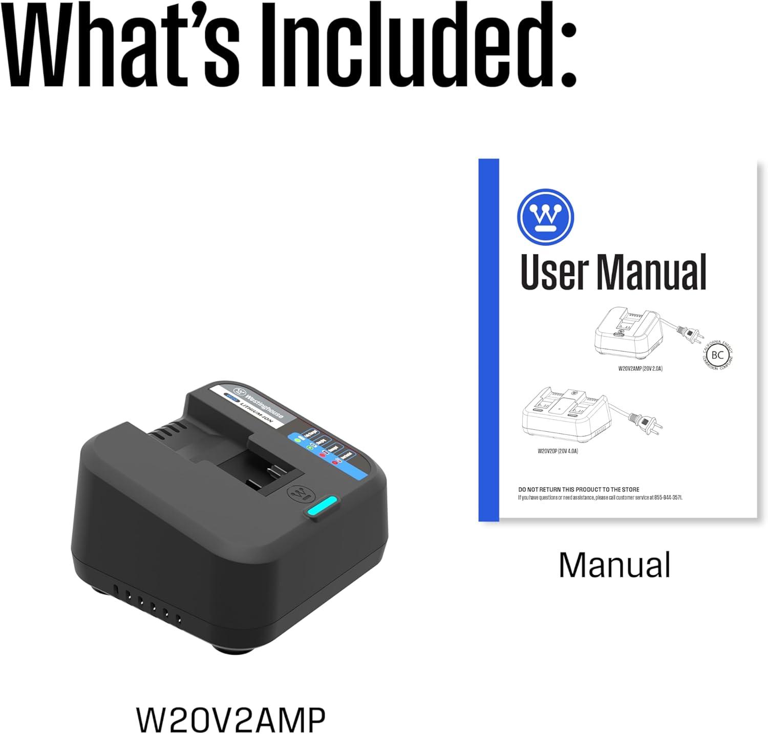 image:imageWestinghouse W20V2DP 20 Volt 4 Amp Dual Port Fast Charger Compatible 20V Batteries W20V2AH W20V4AH W20V5AH20V Single Port Charger