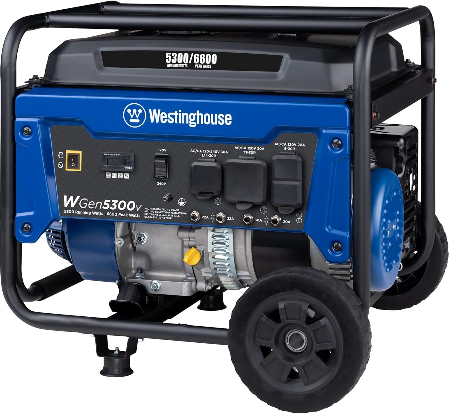 image:imageWestinghouse WGen5300DF Dual Fuel Home Backup Portable Generator 6600 Watts Remote Electric Start with Auto Choke Transfer Switch Ready RV Ready6600W