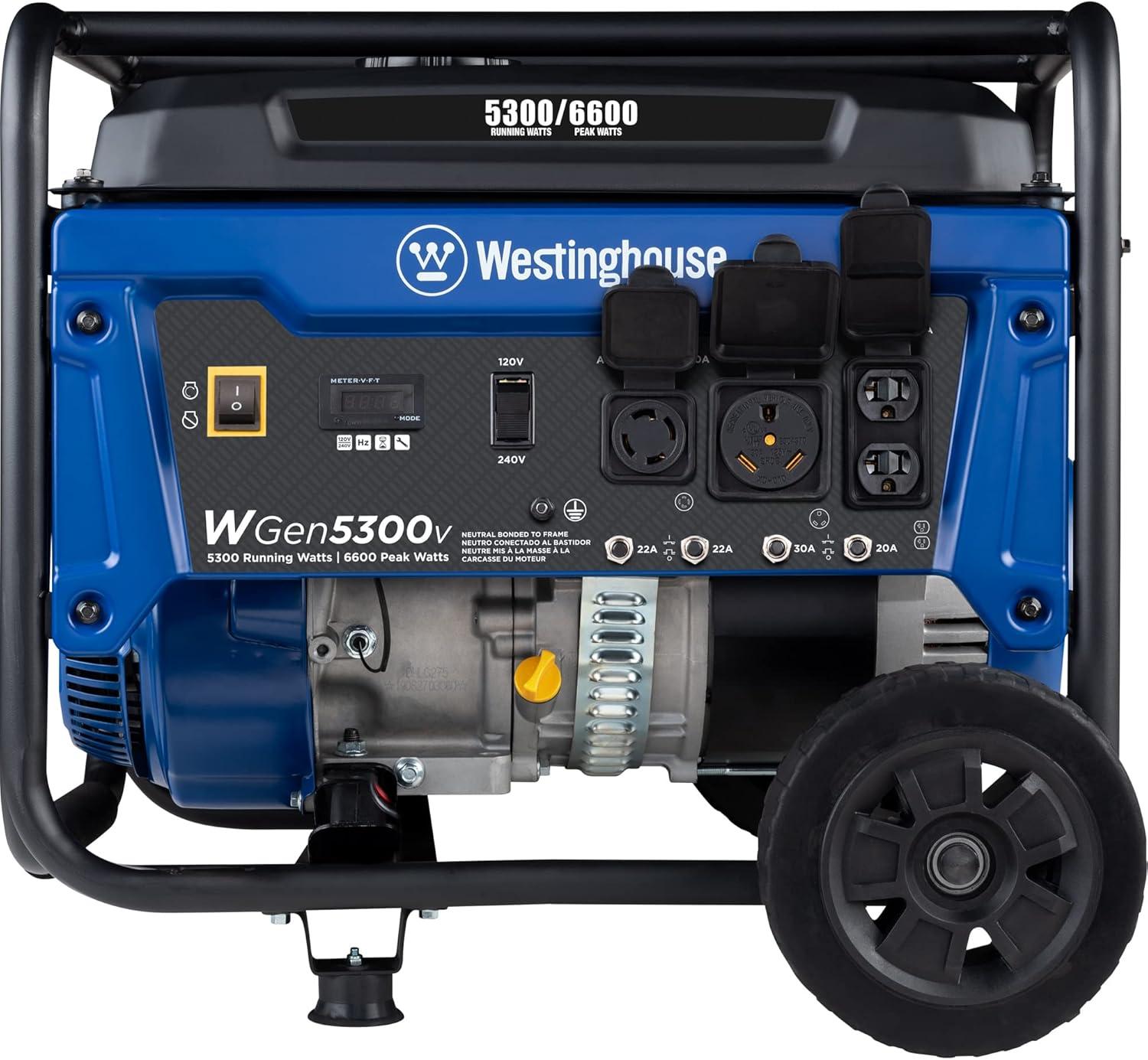image:imageWestinghouse WGen5300DF Dual Fuel Home Backup Portable Generator 6600 Watts Remote Electric Start with Auto Choke Transfer Switch Ready RV Ready6600W