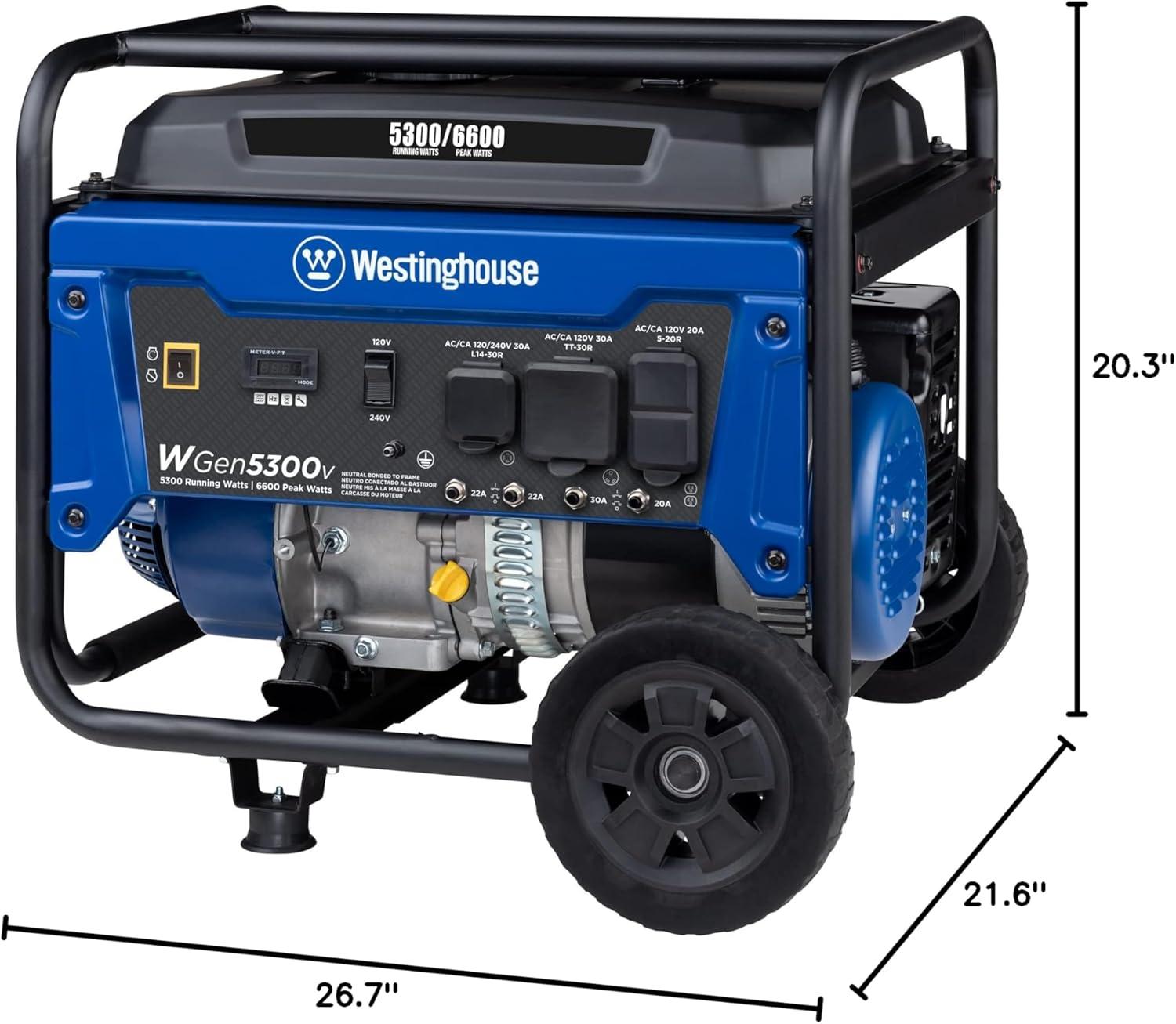 image:imageWestinghouse WGen5300DF Dual Fuel Home Backup Portable Generator 6600 Watts Remote Electric Start with Auto Choke Transfer Switch Ready RV Ready6600W