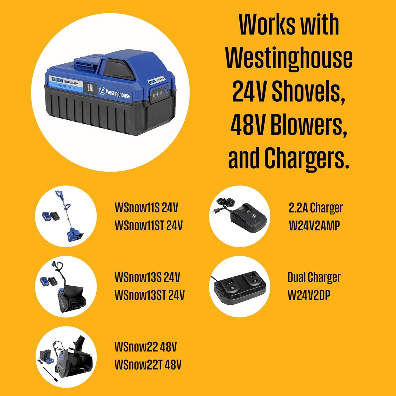 image:imageWestinghouse WSnow11ST 24V Cordless Snow Shovel 11 Inch Tool Only Electric Snow Shovel with 20ft Throwing Distance plows 75lbsmin 24V Battery amp Charger Sold Separately8Ah 24V Battery