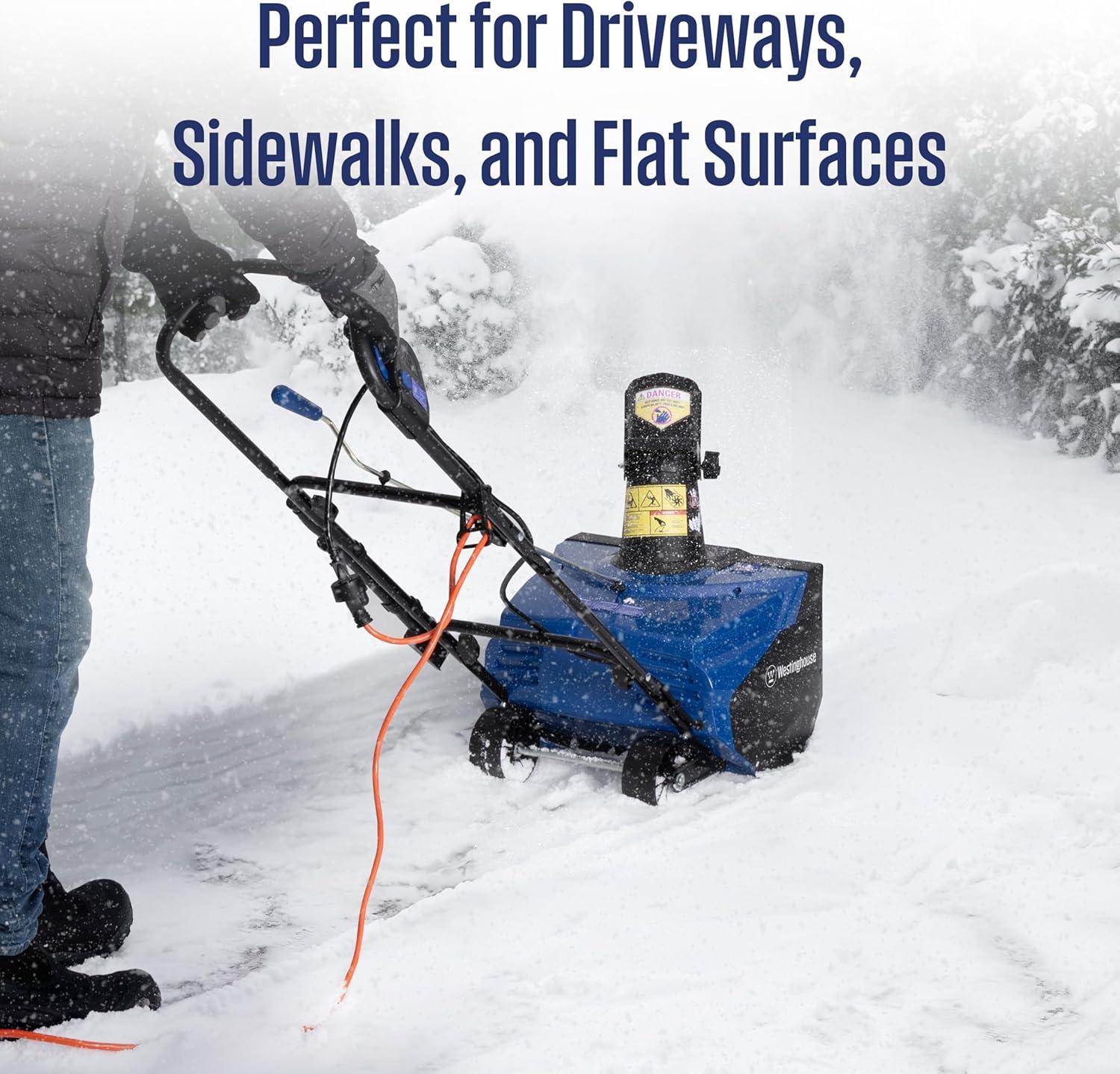 image:imageWestinghouse WSnow20 Corded Snow Blower 20 Inch Steel Auger Dual LED Lights 1800 Watt Motor Electric Snow Blower with 25ft Throwing Distance Plows 680lbsmin Adjustable Chute18 Inch Steel Auger