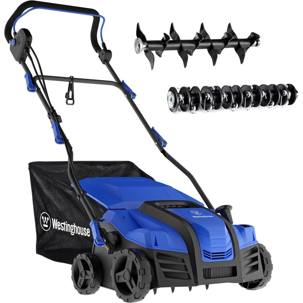 image:imageWestinghouse 16Inch 15 Amp 2in1 Corded Lawn Electric Dethatcher and Scarifier with 145 Gallon Thatch Collection Bag 5Position Depth Adjustment Foldable Handle for Lawn Yard and Grass16 Inch AeratorDethatcher
