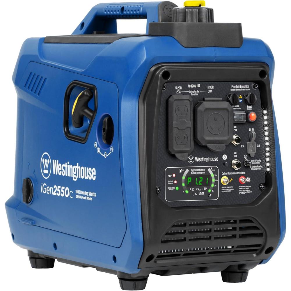 image:imageWestinghouse 2550 Peak Watt Super Quiet amp Lightweight Portable Inverter Generator RV Ready 30A Outlet Gas Powered CO Sensor Parallel Capable Long Run TimeBlue2550 Watts Gas Only CO Sensor