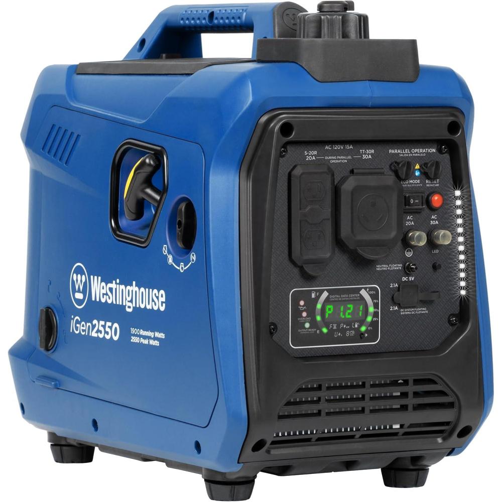 image:imageWestinghouse 2550 Peak Watt Super Quiet amp Lightweight Portable Inverter Generator RV Ready 30A Outlet Gas Powered CO Sensor Parallel Capable Long Run TimeBlue2550 Watts Gas Only