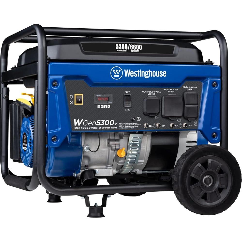 image:imageWestinghouse WGen5300DF Dual Fuel Home Backup Portable Generator 6600 Watts Remote Electric Start with Auto Choke Transfer Switch Ready RV Ready6600W