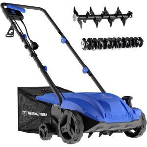 Westinghouse 16-Inch 15 Amp 2-in-1 Corded Lawn Electric Dethatcher and Scarifier with 14.5 Gallon Thatch Collection Bag, 5-Position Depth Adjustment, Foldable Handle, for Lawn, Yard and Grass(13 Inch Aerator/Dethatcher)