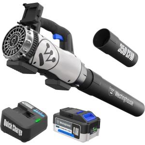 Westinghouse 20V Cordless Leaf Blower, 350 CFM, 110 MPH + 2-in-1 Cordless String Trimmer and Edger, 12 Inch Cutting Path with 4.0Ah Battery and Charger(20V Leaf Blower)
