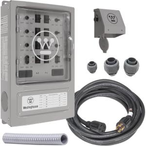 Westinghouse 30 Amp Transfer Switch Kit with 8 Circuits, Compatible with Generators up to 7500 Running Watts,Grey(30A Transfer Switch)