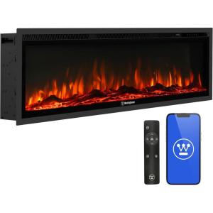 Westinghouse 74 Inch Electric Fireplace Heater, Compatible with Alexa & Google Home, Wall Mount or in-Wall Recessed Fireplace Insert, 24 Hour Timer, Color Changing Flames, 750W/1500W Indoor Heater(50 Inch Premium)