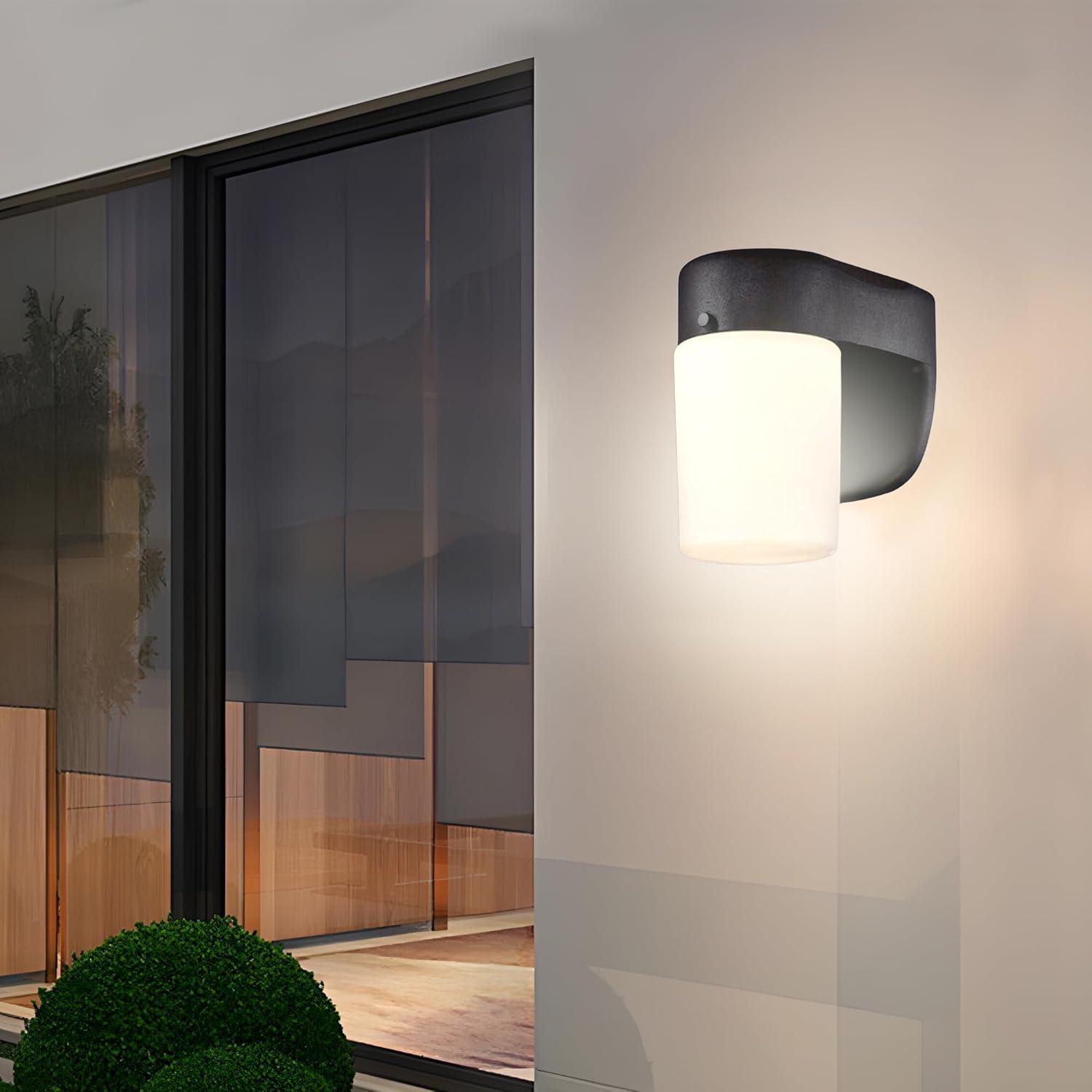 image:image6106700 OneLight Dimmable LED Outdoor Wall Fixture with Dusk to Dawn Sensor Black Finish with Frosted Opal GlassBlack