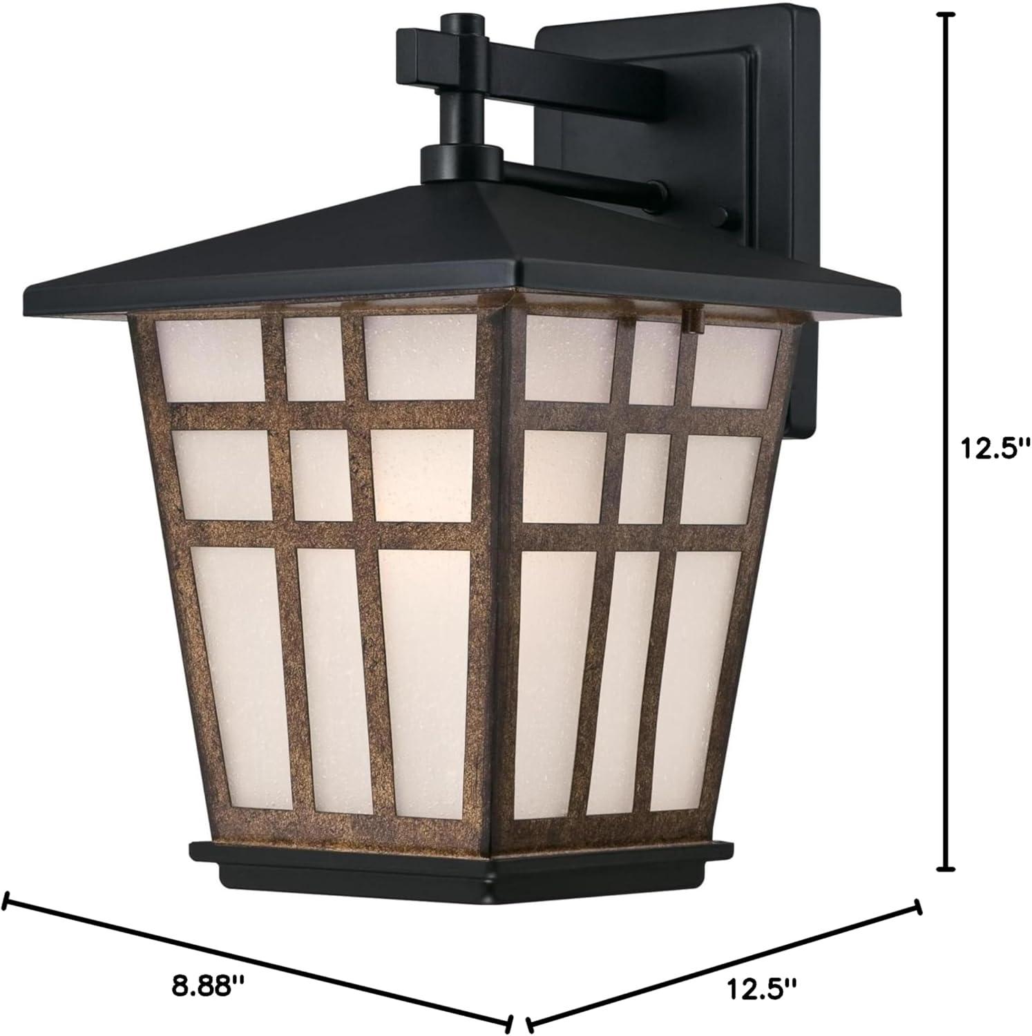 image:image6358200 Rollins OneLight Outdoor Wall Fixture Matte Black Finish with Barnwood Accents and Frosted Seeded Glass