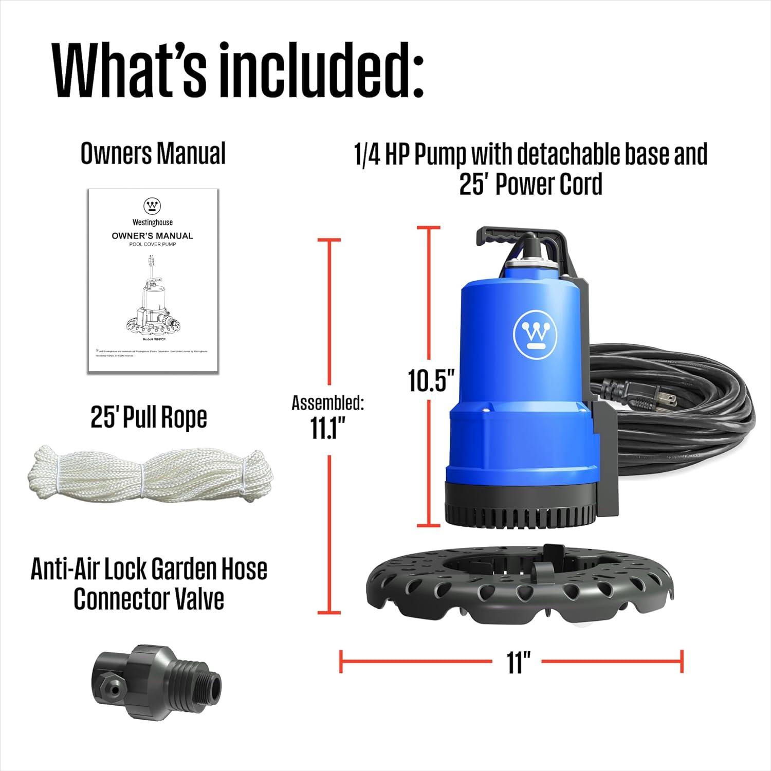 image:imageWestinghouse 14 HP Pool Cover Pump Automatic Submersible Pump with 25ft Power Cord 1800 GPH Water Removal for Pool Hot Tubs