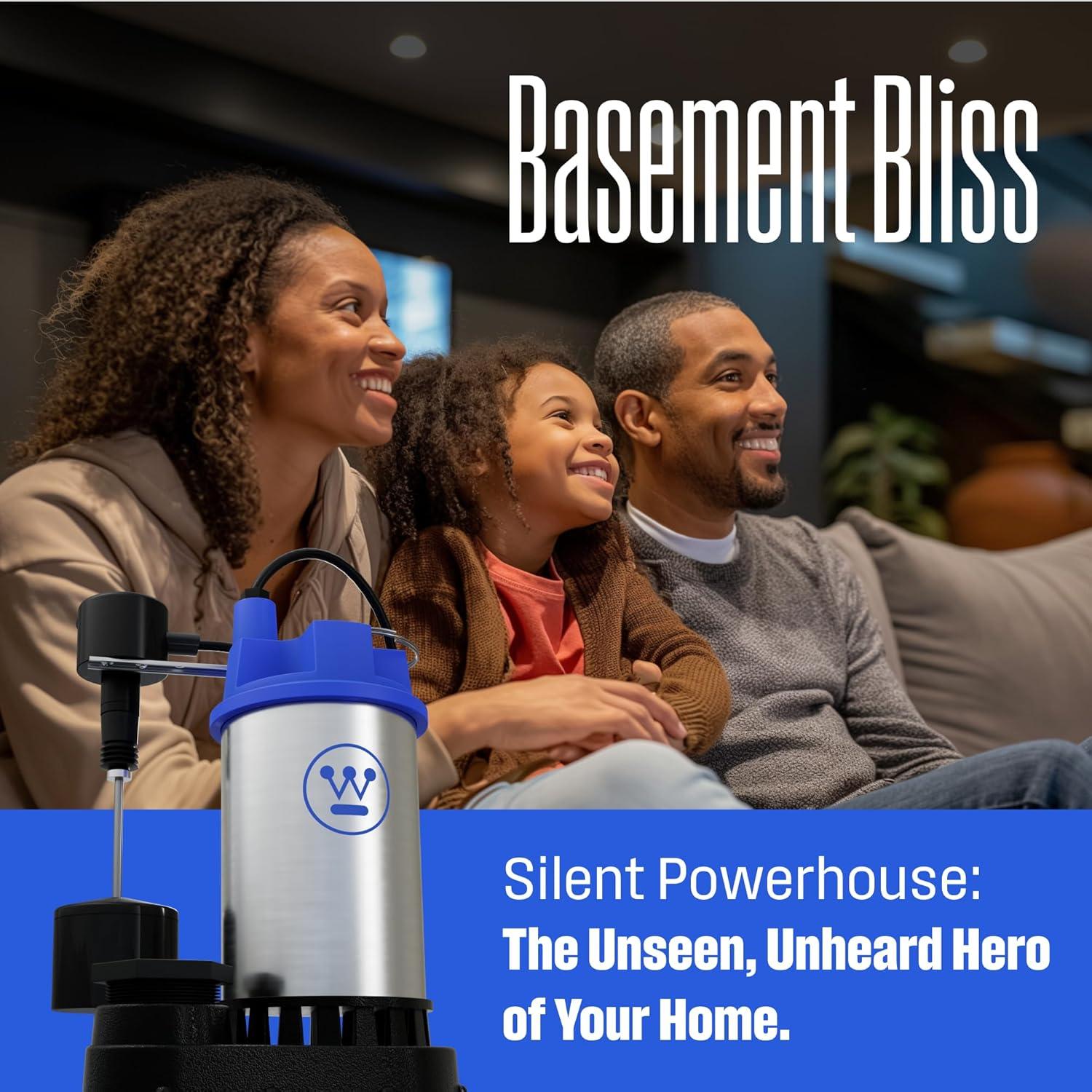image:imageWestinghouse 34 HP Submersible Cast Iron and Stainless Steel Sump Pump with Integrated Vertical Float Switch Pump Up To 6000 Gallons Per Hour 3 Year Warranty12 HP