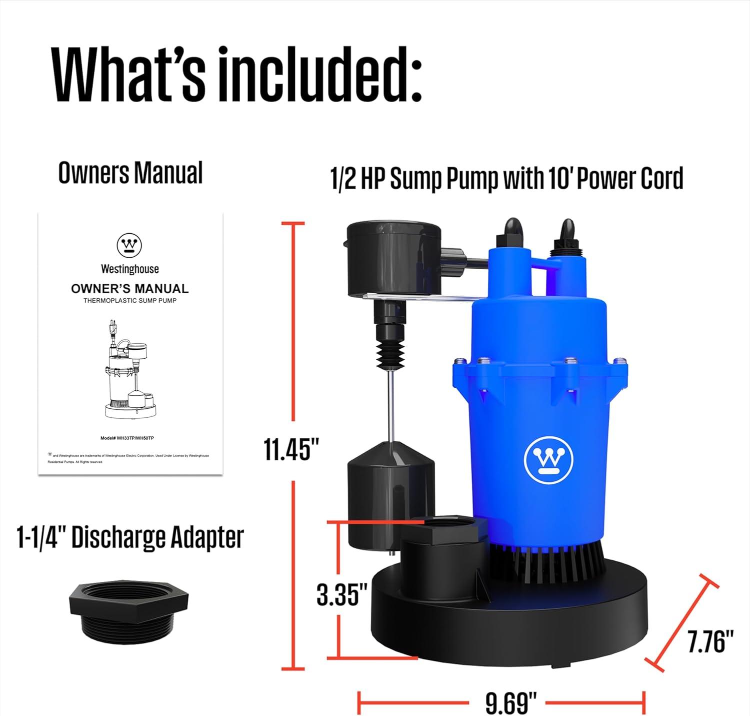image:imageWestinghouse Sump Pump with Integrated Vertical Float Switch 12 HP Up to 4100 Gallons Per Hour Heavy Duty Basement Sump Pump Submersible12 HP