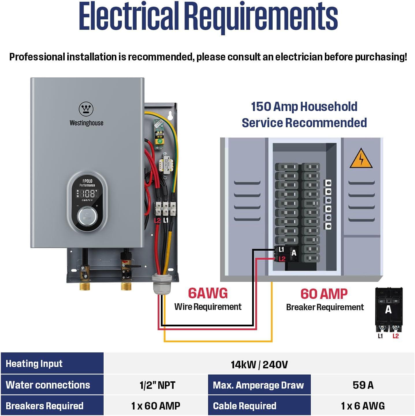 image:imageWestinghouse 11kW 240V Tankless Water Heater Electric Up to 26 GPM Instant Hot Water Heater 13 Point of Use Hot Water WiFi Enabled APOLO11kInstant14kWV
