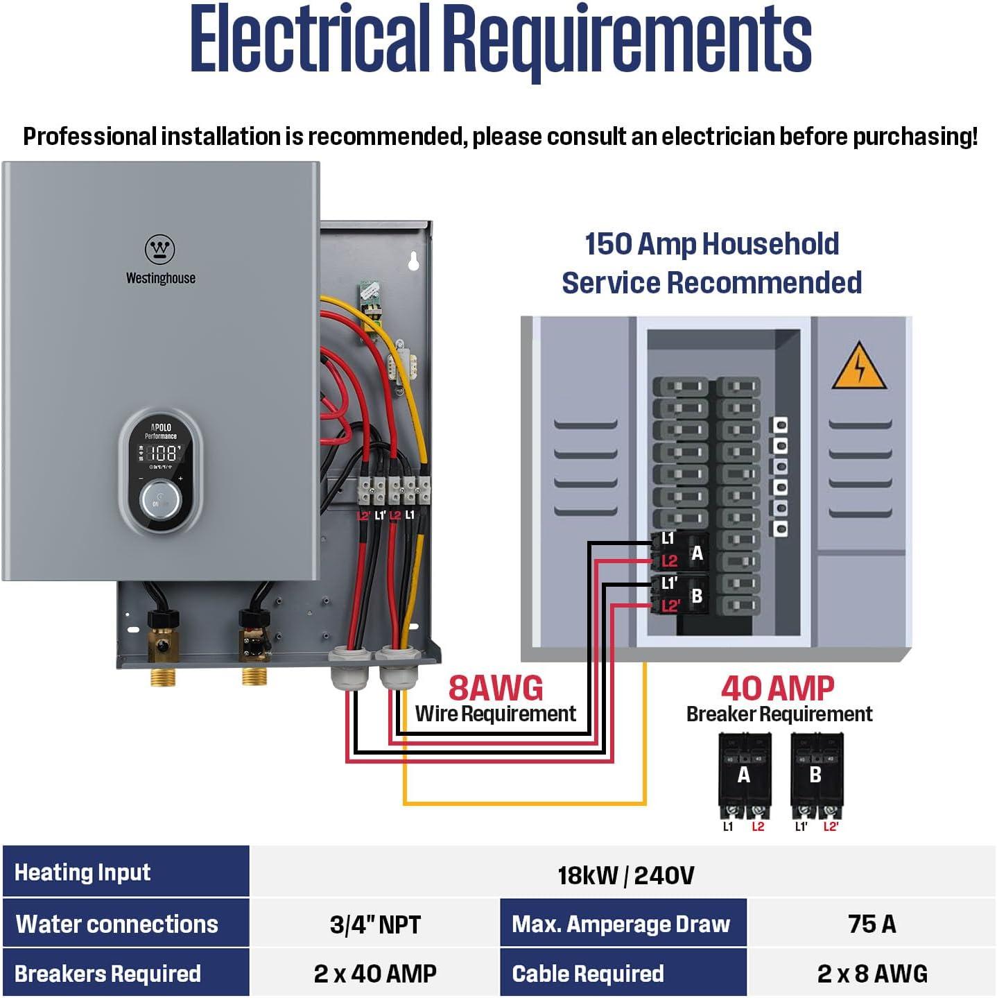 image:imageWestinghouse 11kW 240V Tankless Water Heater Electric Up to 26 GPM Instant Hot Water Heater 13 Point of Use Hot Water WiFi Enabled APOLO11kInstant18kW