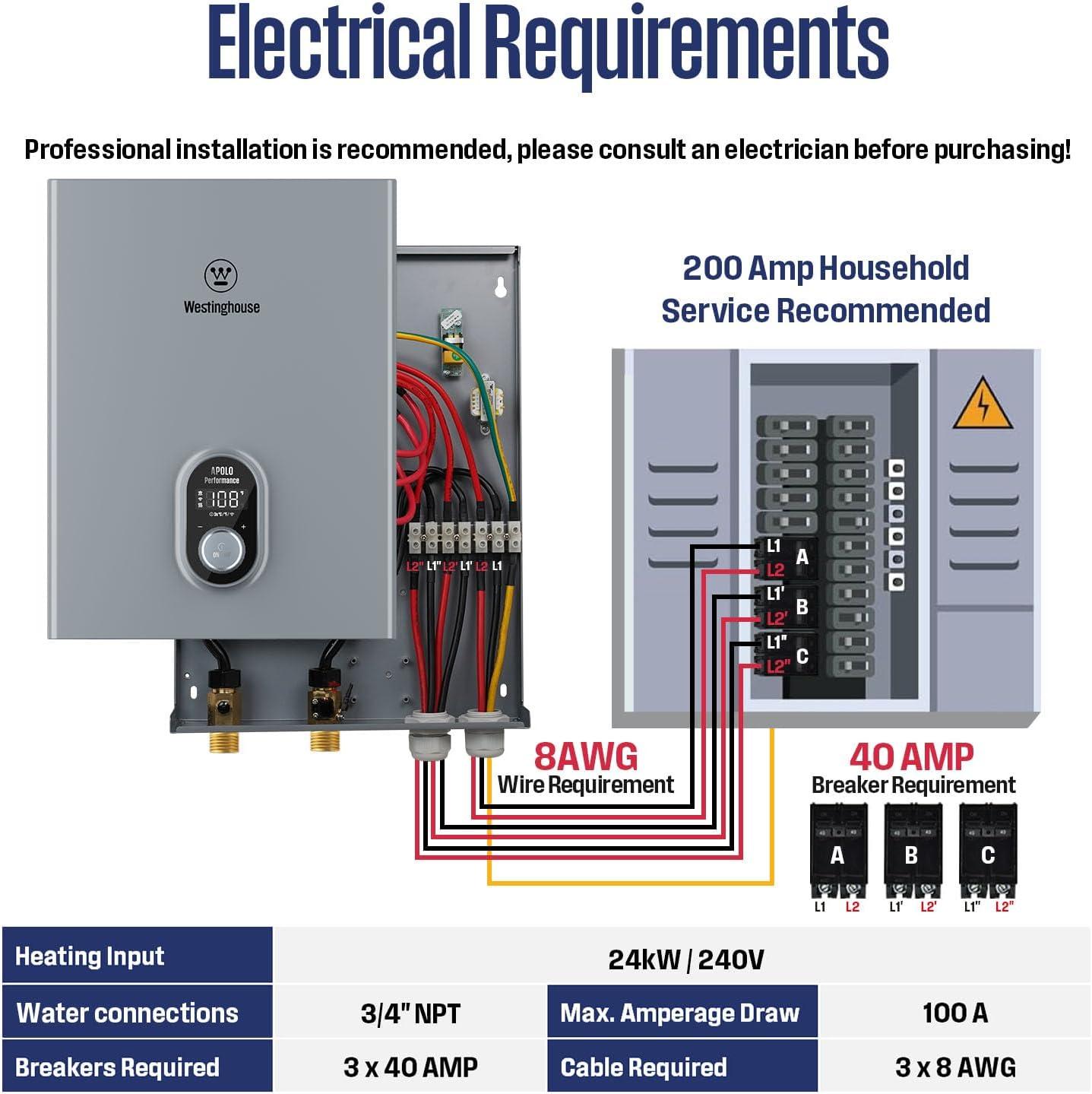 image:imageWestinghouse 11kW 240V Tankless Water Heater Electric Up to 26 GPM Instant Hot Water Heater 13 Point of Use Hot Water WiFi Enabled APOLO11kInstant24kW