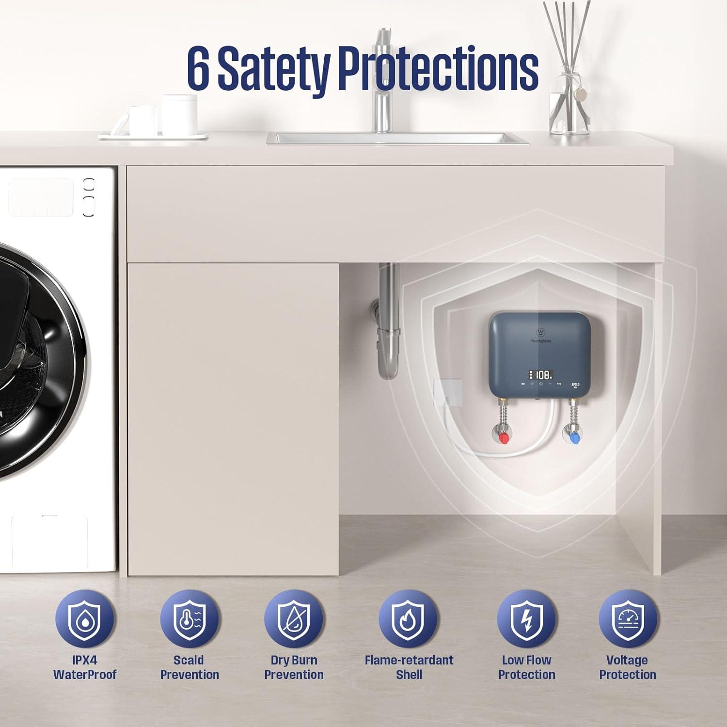image:imageWestinghouse 11kW 240V Tankless Water Heater Electric Up to 26 GPM Instant Hot Water Heater 13 Point of Use Hot Water WiFi Enabled APOLO11kMini65kWB