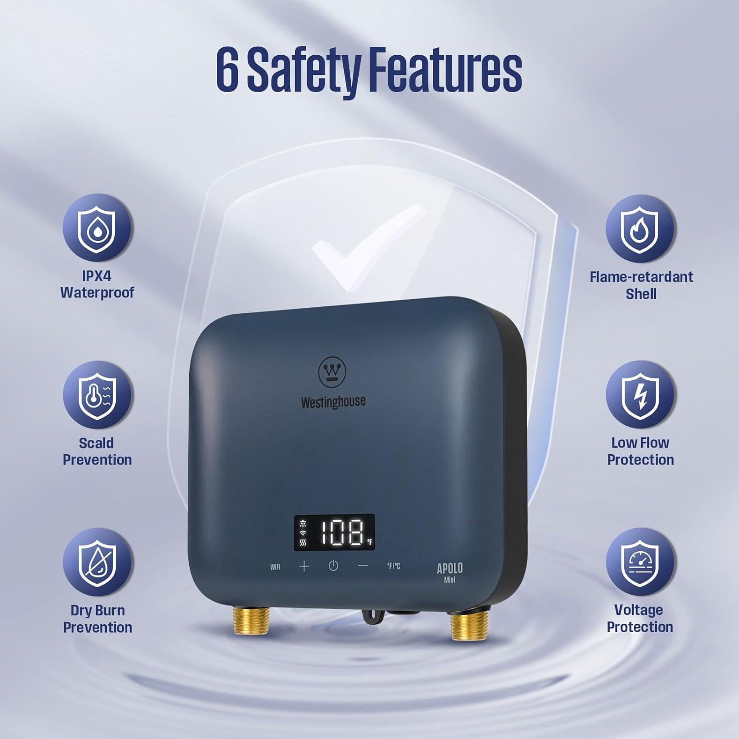 image:imageWestinghouse 11kW 240V Tankless Water Heater Electric Up to 26 GPM Instant Hot Water Heater 13 Point of Use Hot Water WiFi Enabled APOLO11kMini80kWB