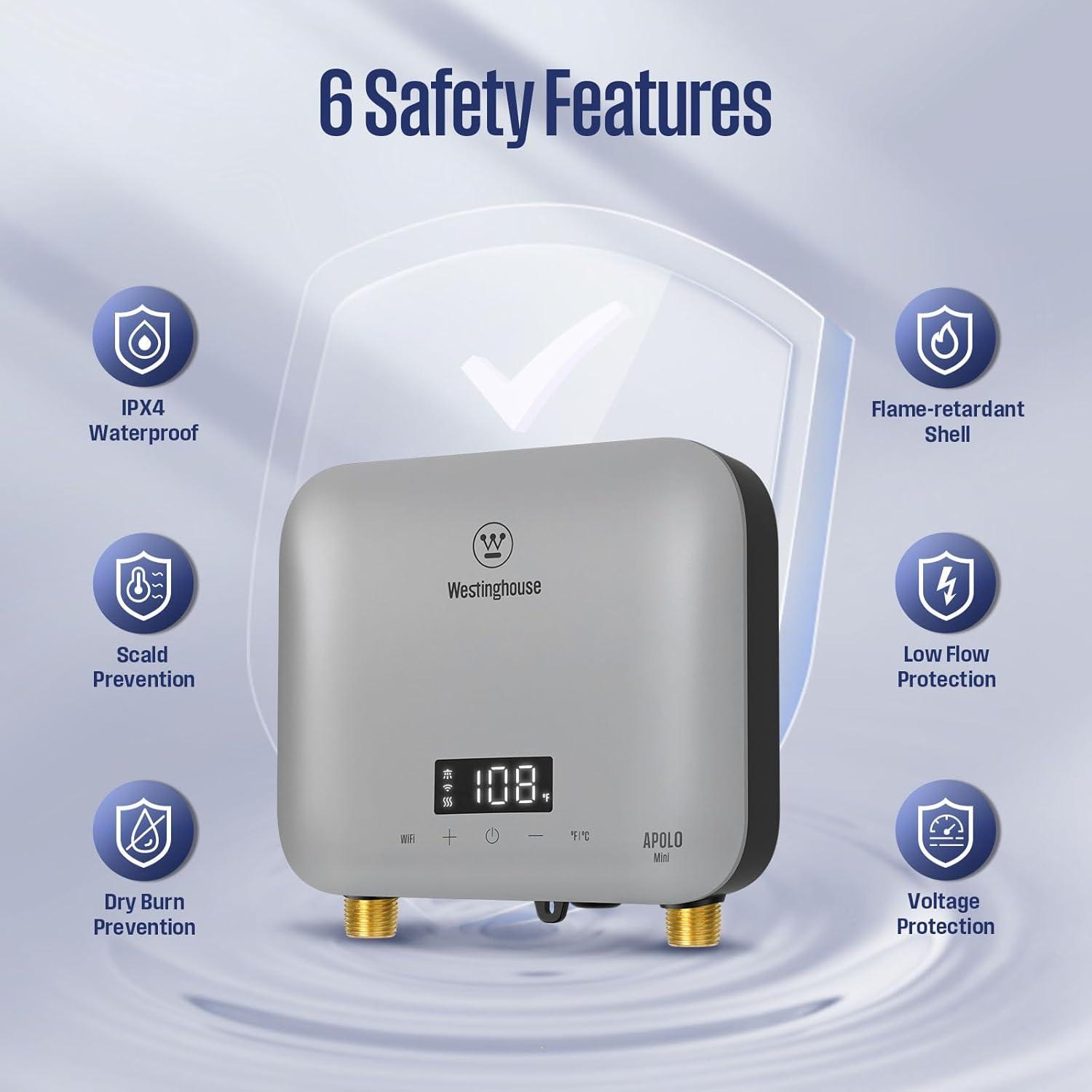 image:imageWestinghouse 11kW 240V Tankless Water Heater Electric Up to 26 GPM Instant Hot Water Heater 13 Point of Use Hot Water WiFi Enabled APOLO11kMini80kWG