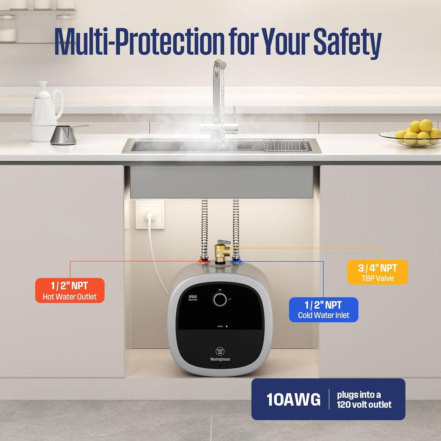 image:imageWestinghouse 11kW 240V Tankless Water Heater Electric Up to 26 GPM Instant Hot Water Heater 13 Point of Use Hot Water WiFi Enabled APOLO11kTank25Gal