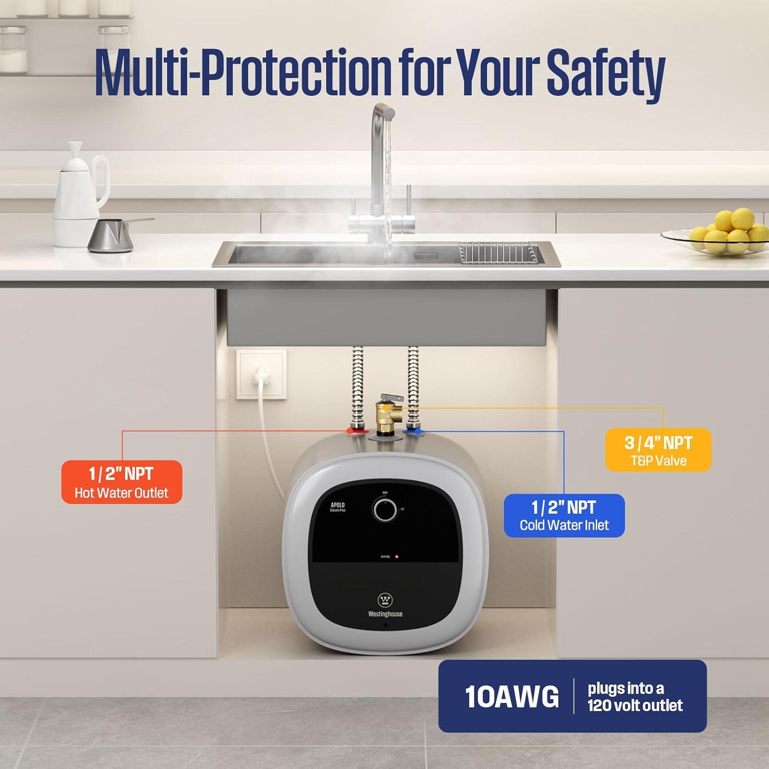 image:imageWestinghouse 11kW 240V Tankless Water Heater Electric Up to 26 GPM Instant Hot Water Heater 13 Point of Use Hot Water WiFi Enabled APOLO11kTank4Gal