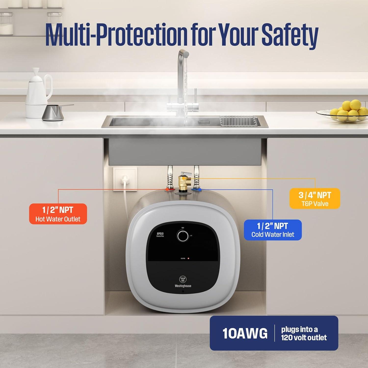 image:imageWestinghouse 11kW 240V Tankless Water Heater Electric Up to 26 GPM Instant Hot Water Heater 13 Point of Use Hot Water WiFi Enabled APOLO11kTank8Gal