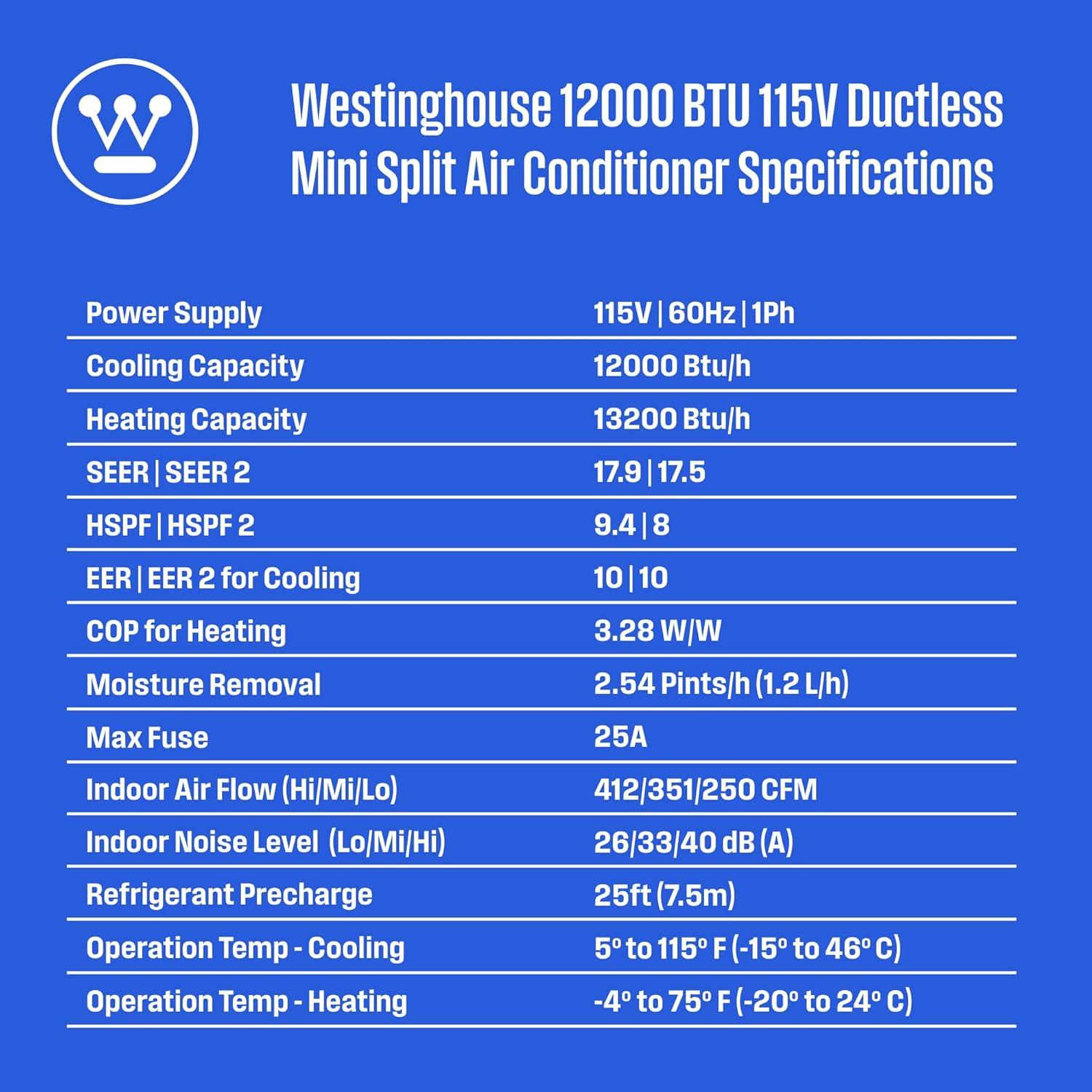 image:imageWestinghouse 12000 BTU 115V 175 SEER2 Ductless Mini Split ACHeating System Inverter Heat Pump with 15ft Installation Kit White