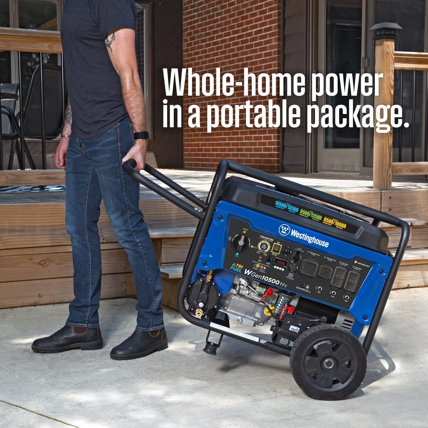 image:imageWestinghouse 13500 Peak Watt TriFuel Home Backup Portable Generator Remote Electric Start Transfer Switch Ready Gas Propane and Natural Gas Powered13500 Watts TriFuel