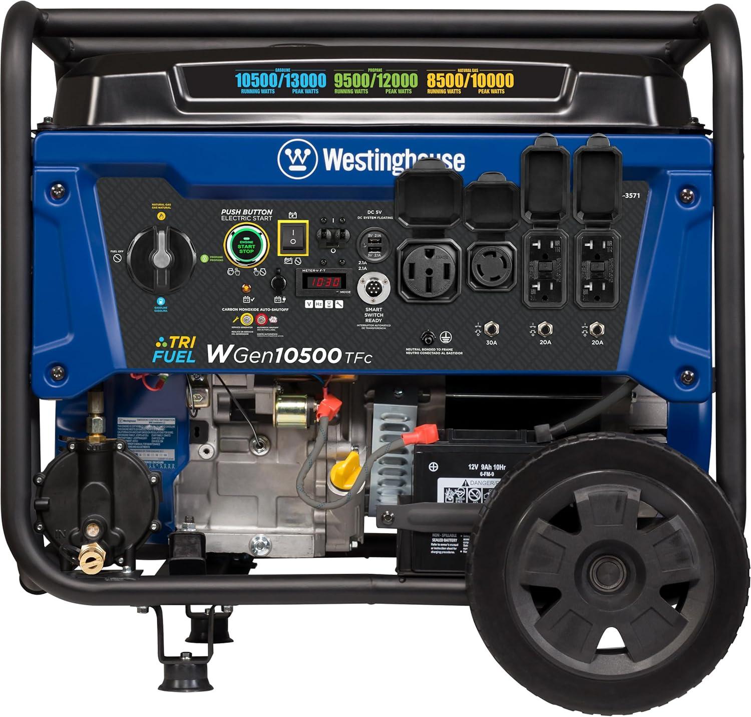 image:imageWestinghouse 13500 Peak Watt TriFuel Home Backup Portable Generator Remote Electric Start Transfer Switch Ready Gas Propane and Natural Gas Powered13500 Watts TriFuel