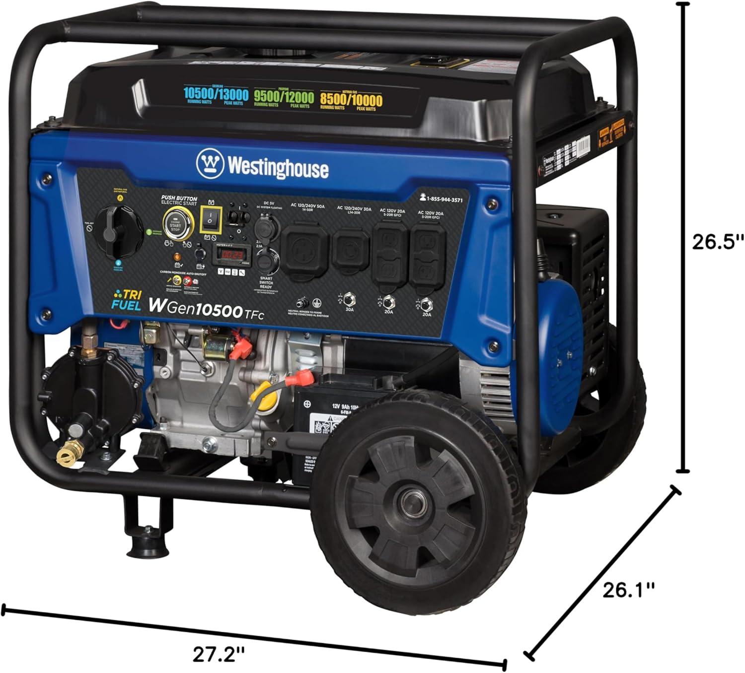 image:imageWestinghouse 13500 Peak Watt TriFuel Home Backup Portable Generator Remote Electric Start Transfer Switch Ready Gas Propane and Natural Gas Powered13500 Watts TriFuel