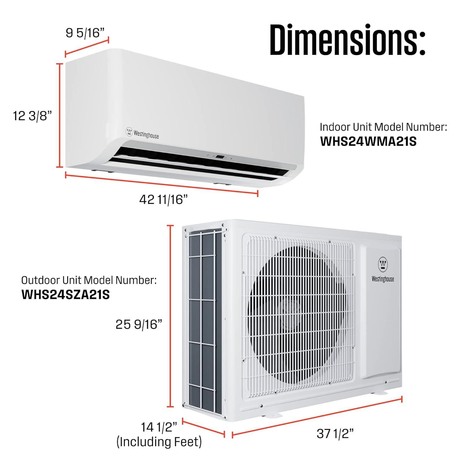 image:imageWestinghouse 24000 BTU 230V 165 SEER2 Ductless Mini Split ACHeating System Inverter Heat Pump with 15ft Installation Kit White