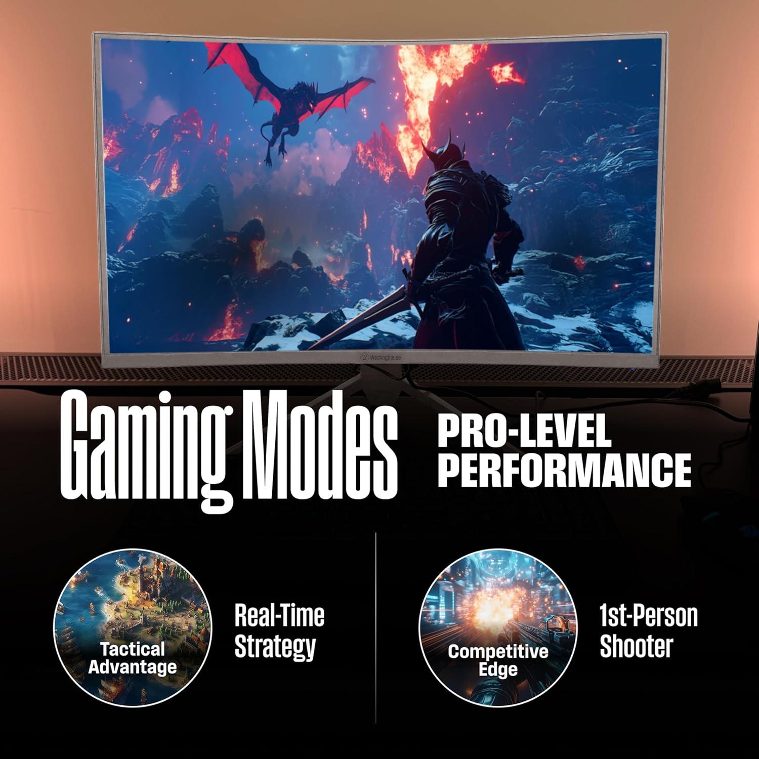 image:imageWestinghouse 27 Inch Curved Full HD Gaming Monitor 200Hz AMD FreeSync Support Low Motion Blur 1500R Curve 1920 x 1080 for PC Games with Built in Speakers DisplayPort 2X HDMI32 InchWhite