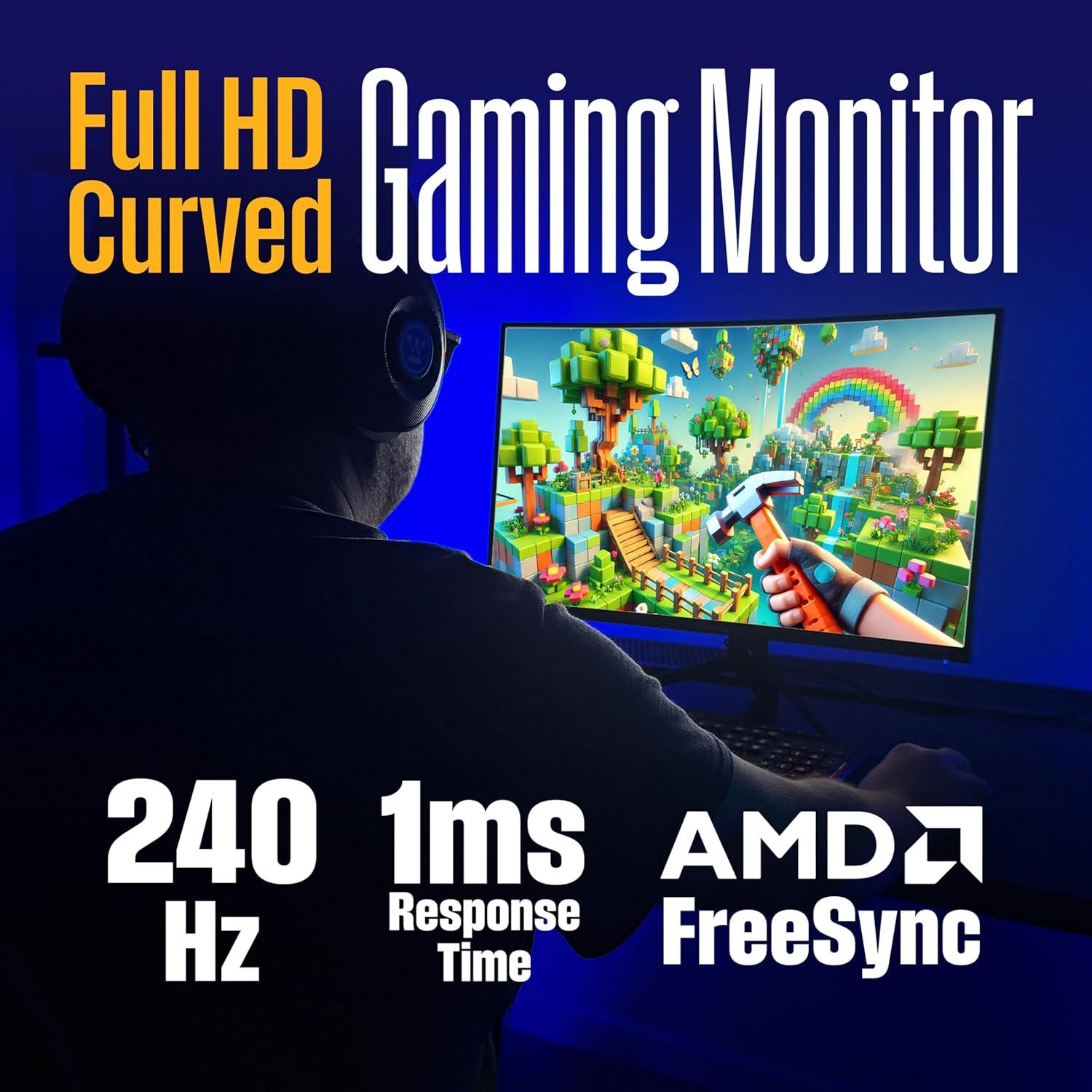 image:imageWestinghouse 27 Inch Curved Full HD Gaming Monitor 200Hz AMD FreeSync Support Low Motion Blur 1500R Curve 1920 x 1080 for PC Games with Built in Speakers DisplayPort 2X HDMI32 Inch