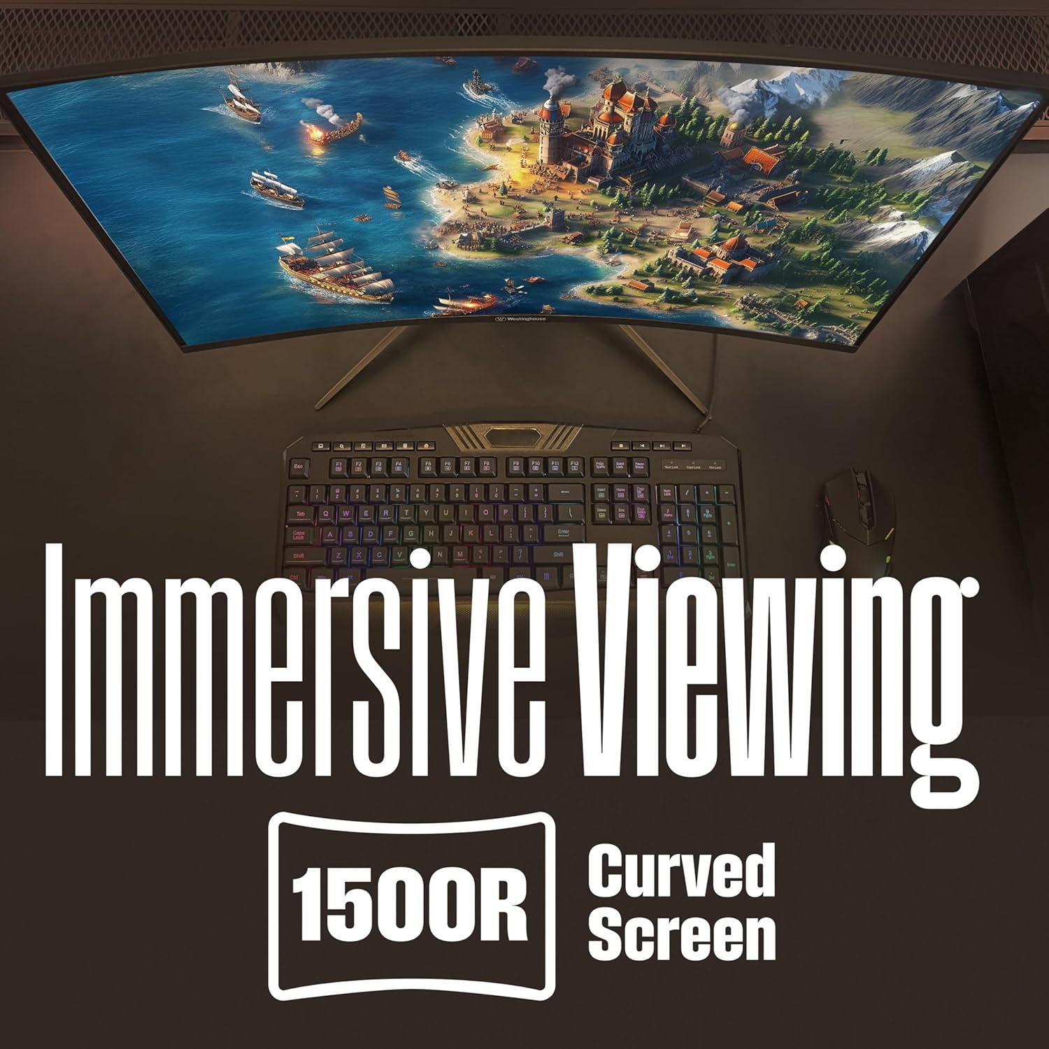 image:imageWestinghouse 27 Inch Curved Full HD Gaming Monitor 200Hz AMD FreeSync Support Low Motion Blur 1500R Curve 1920 x 1080 for PC Games with Built in Speakers DisplayPort 2X HDMI32 Inch