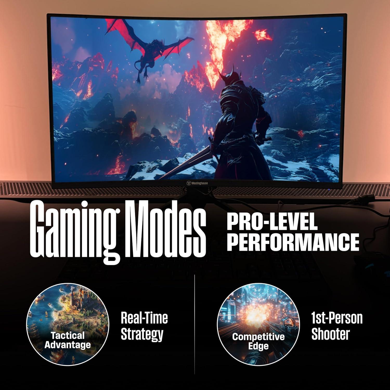image:imageWestinghouse 27 Inch Curved Full HD Gaming Monitor 200Hz AMD FreeSync Support Low Motion Blur 1500R Curve 1920 x 1080 for PC Games with Built in Speakers DisplayPort 2X HDMI32 Inch