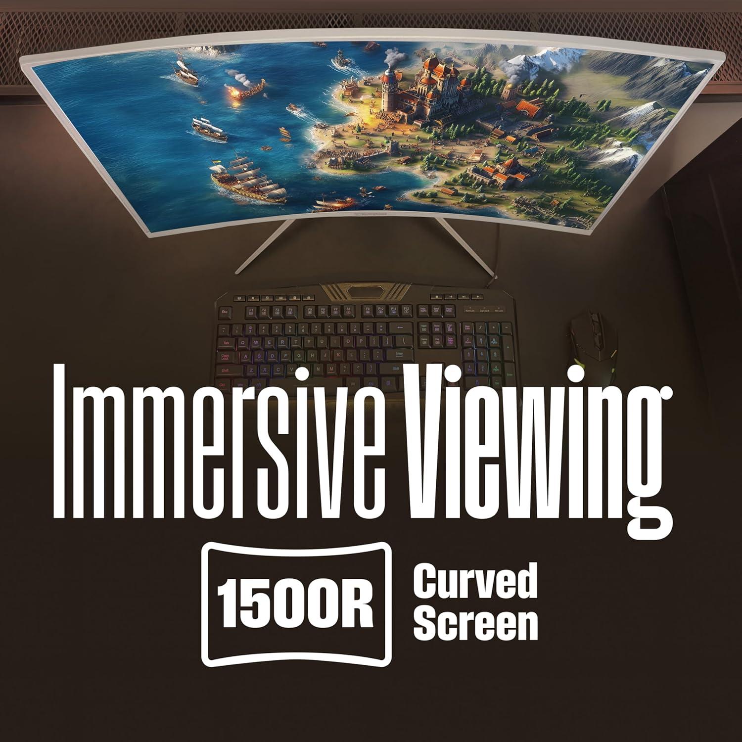 image:imageWestinghouse 27 Inch Curved Full HD Gaming Monitor 200Hz AMD FreeSync Support Low Motion Blur 1500R Curve 1920 x 1080 for PC Games with Built in Speakers DisplayPort 2X HDMI32 InchWhite