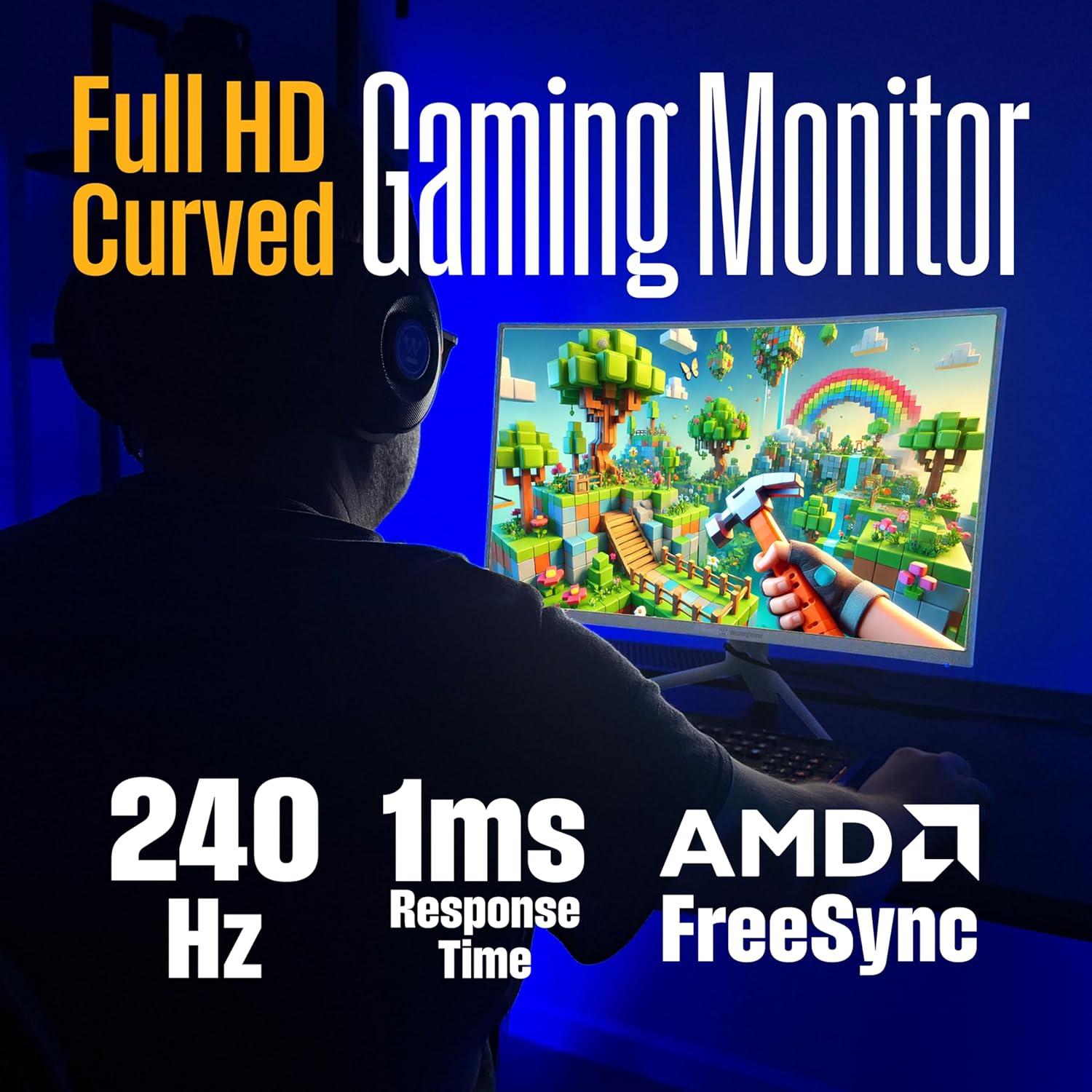 image:imageWestinghouse 27 Inch Curved Full HD Gaming Monitor 200Hz AMD FreeSync Support Low Motion Blur 1500R Curve 1920 x 1080 for PC Games with Built in Speakers DisplayPort 2X HDMI32 InchWhite