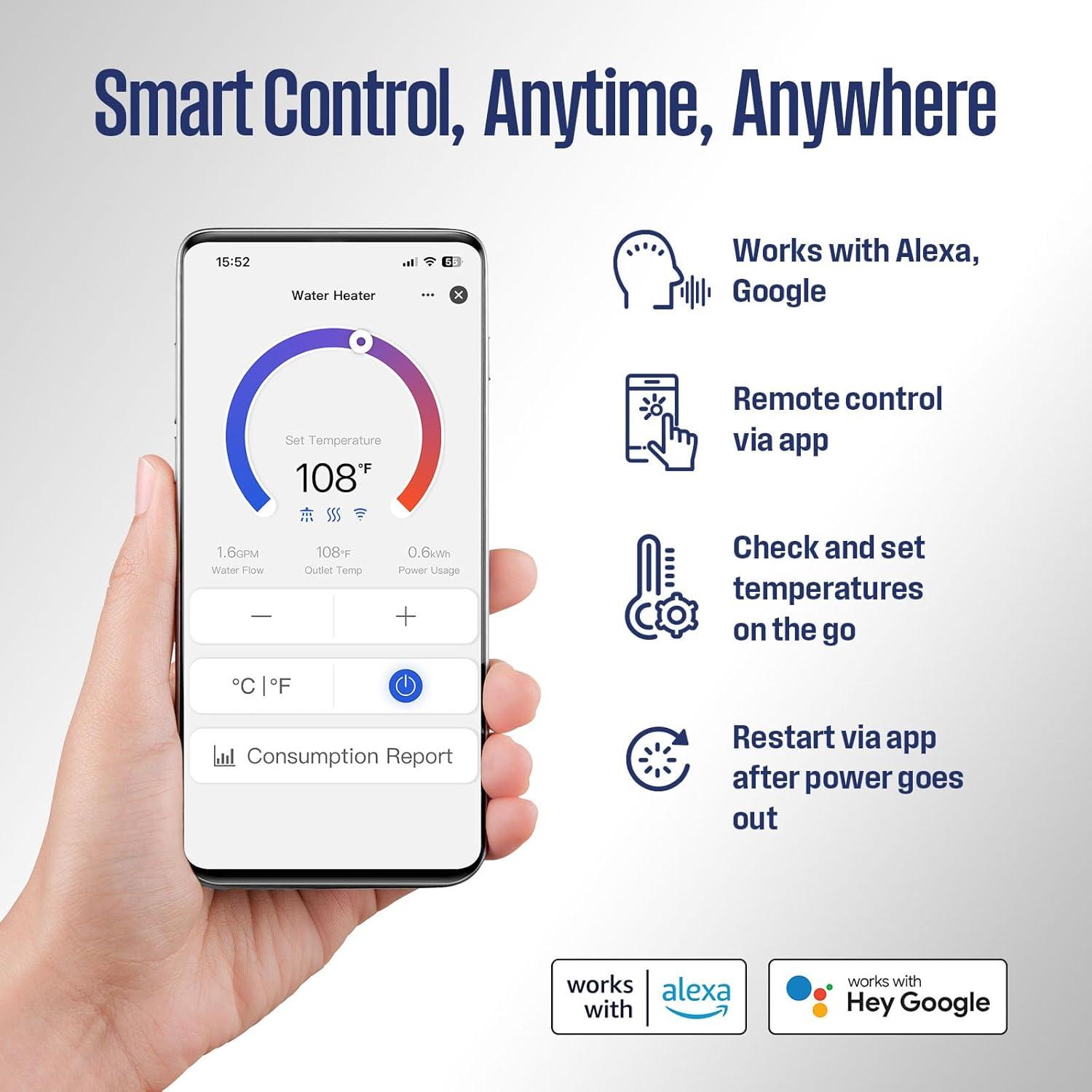 image:imageWestinghouse 27k 240V Electric Tankless Water Heater Instant Hot Water Heater On Demand Hot Water Smart WiFi Control Works with Alexa amp Google Home APOLO27k18kW